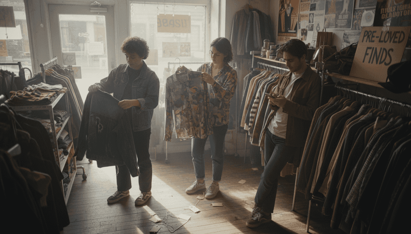 Young adults shopping at urban thrift store