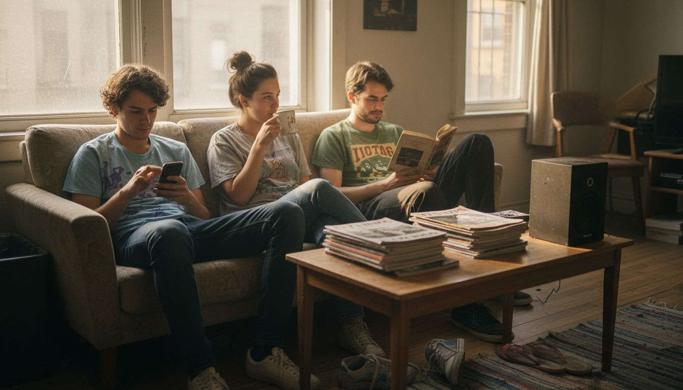 Young adults relaxing in casual T-shirts