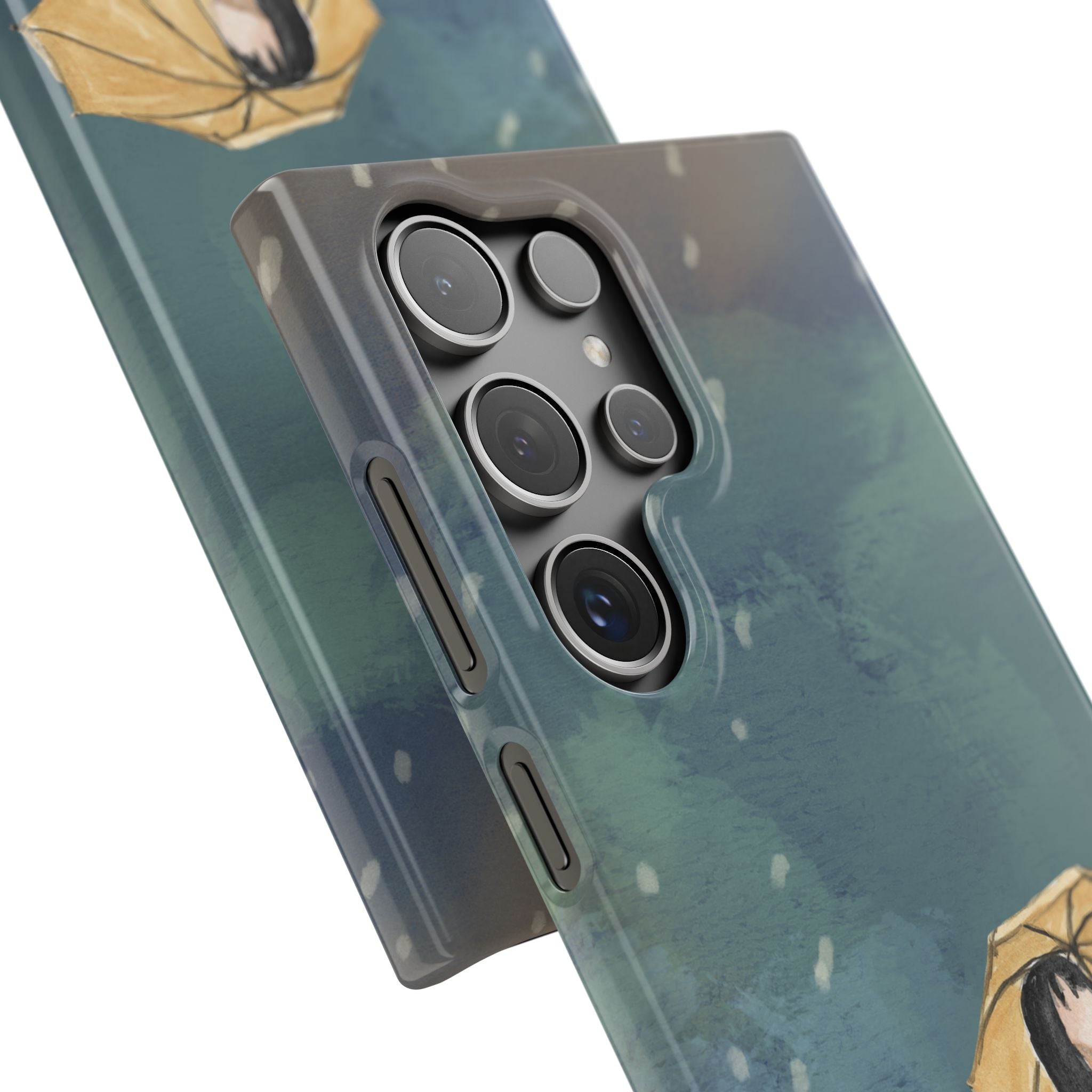 Artistic Rainfall Phone Case – Woman with Umbrella Design