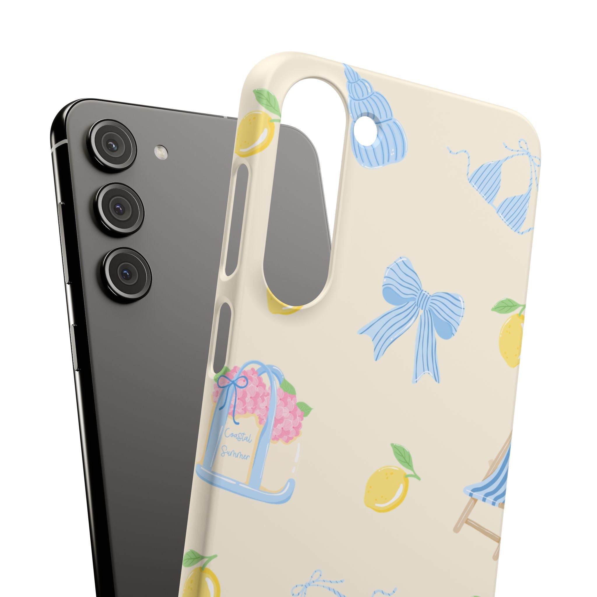 Cute Lemon & Beach Pattern Phone Case — Pastel Summer Snap Case