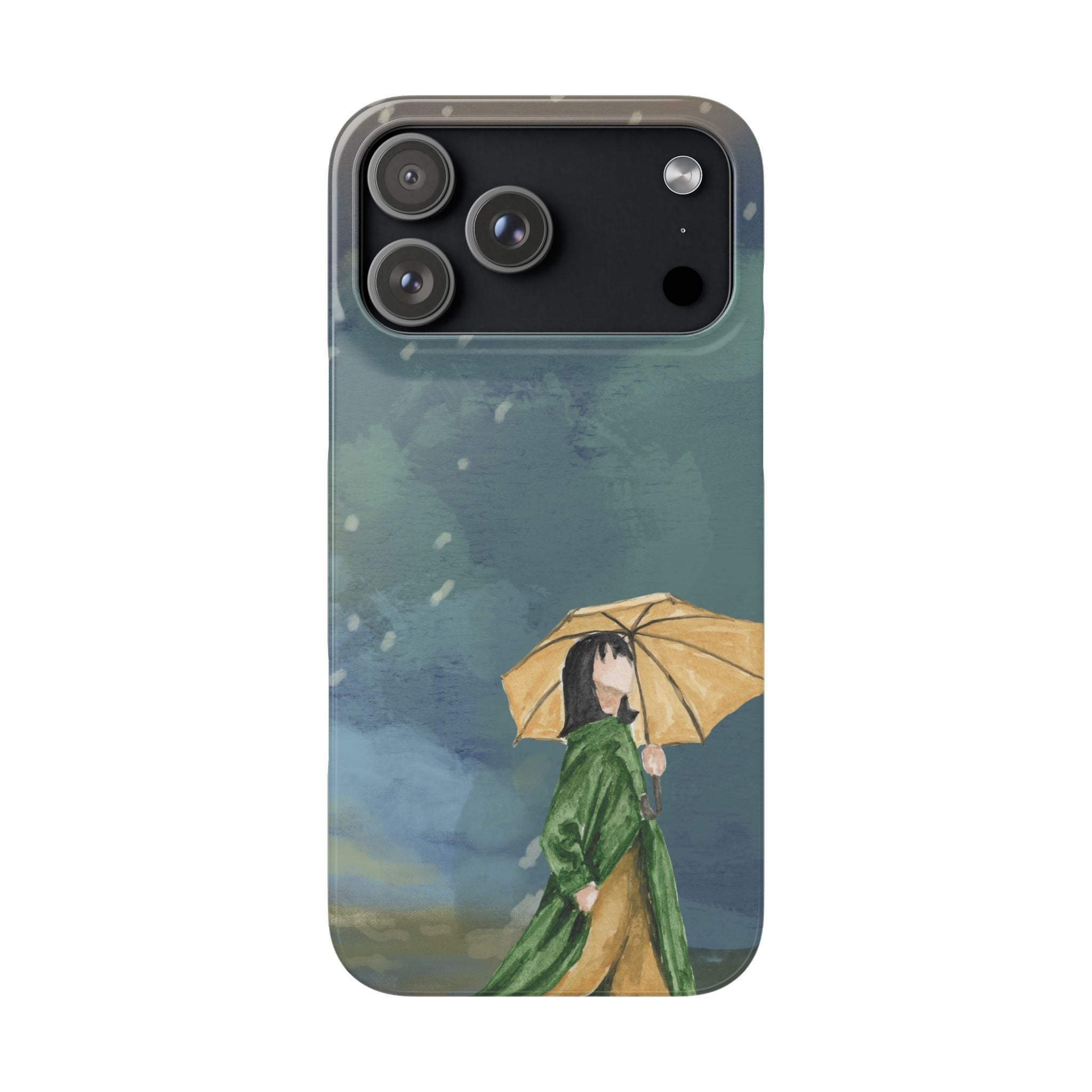 Artistic Rainfall Phone Case – Woman with Umbrella Design