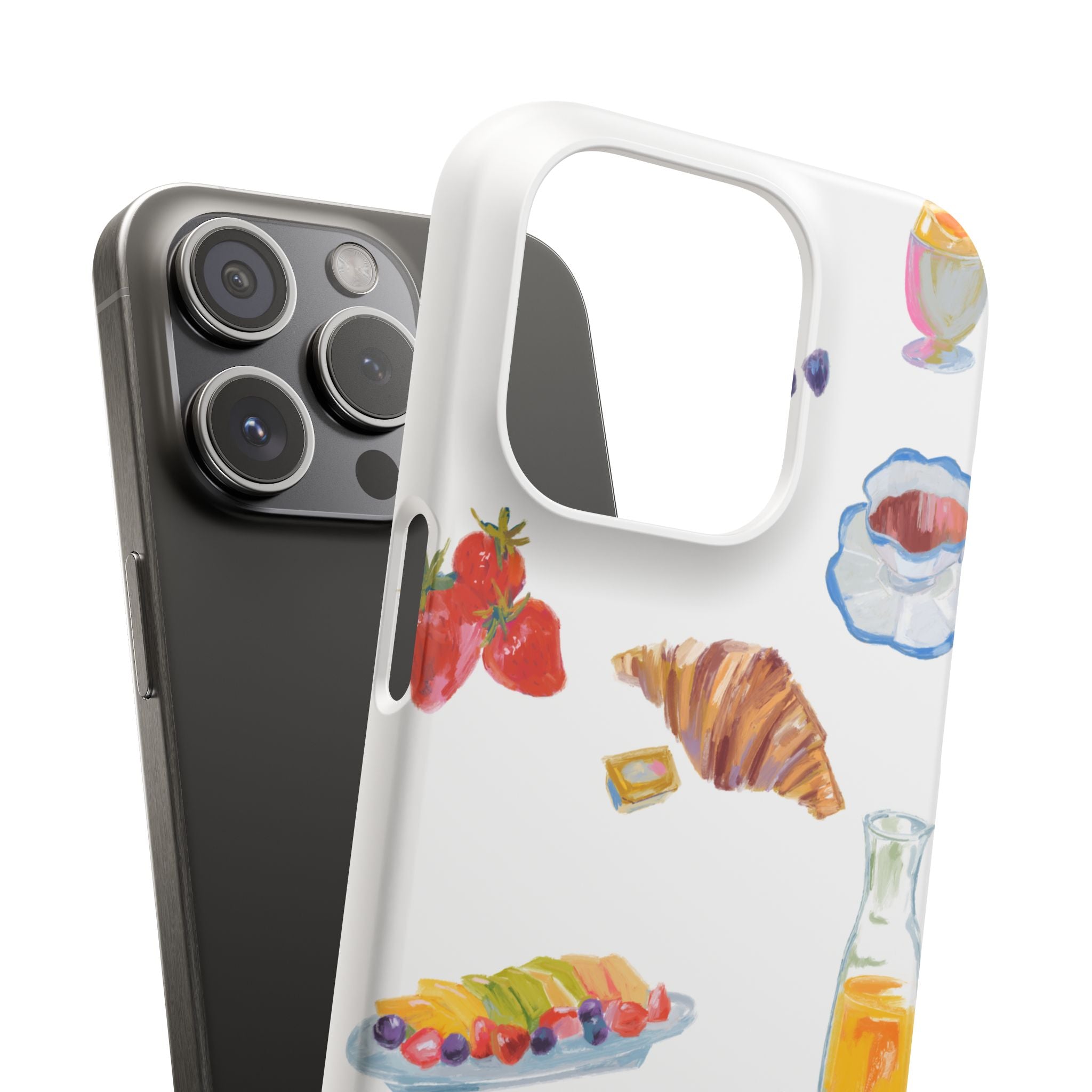 Phone Case — Watercolor Breakfast Pattern (croissant, berries, juice)