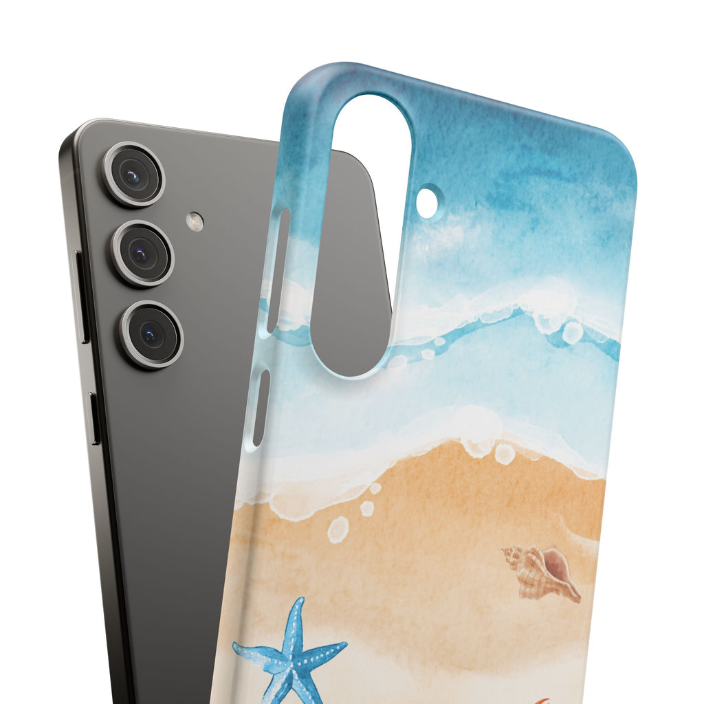 Beach Scene Phone Case — Watercolor Sand, Seashells & Crabs
