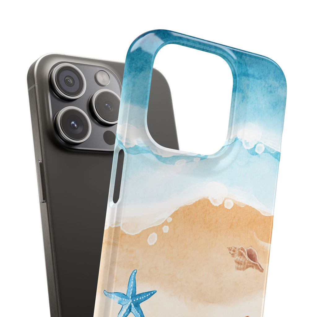 Beach Scene Phone Case — Watercolor Sand, Seashells & Crabs
