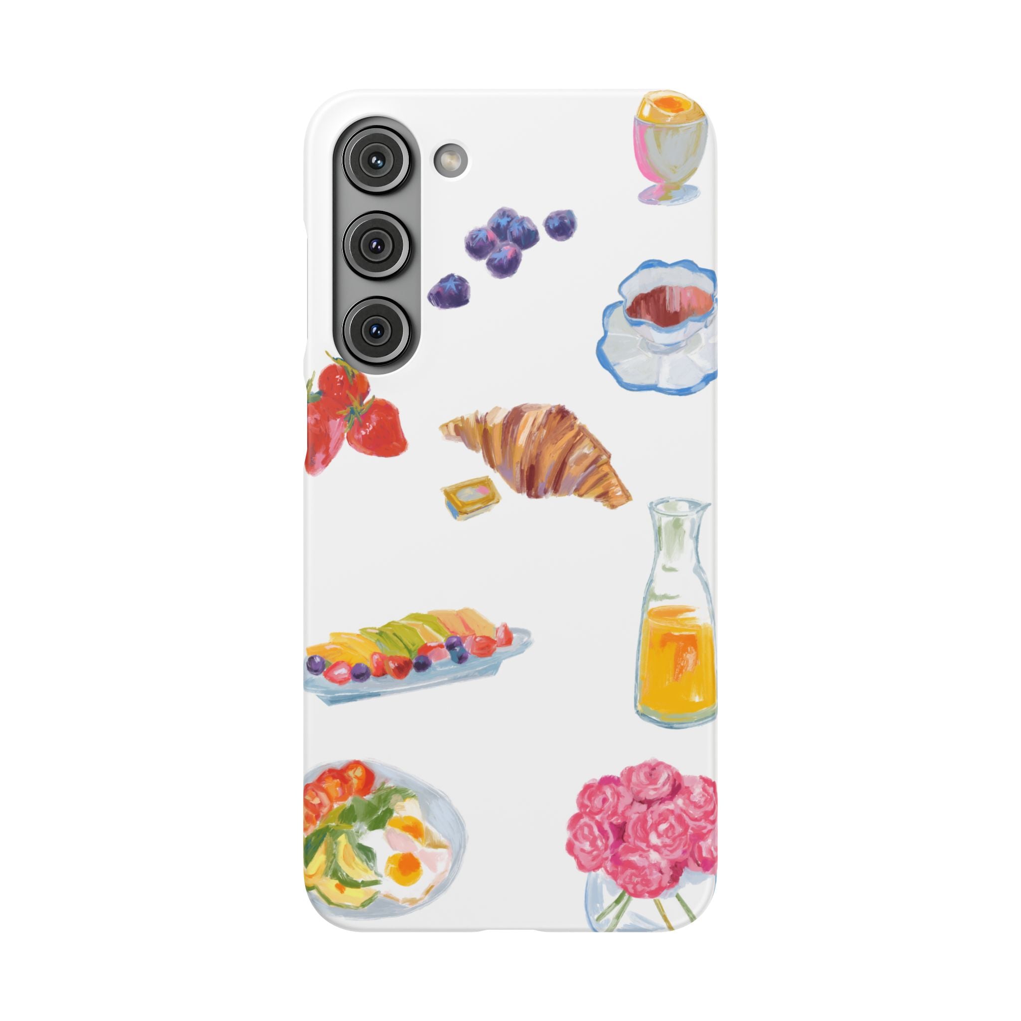 Phone Case — Watercolor Breakfast Pattern (croissant, berries, juice)