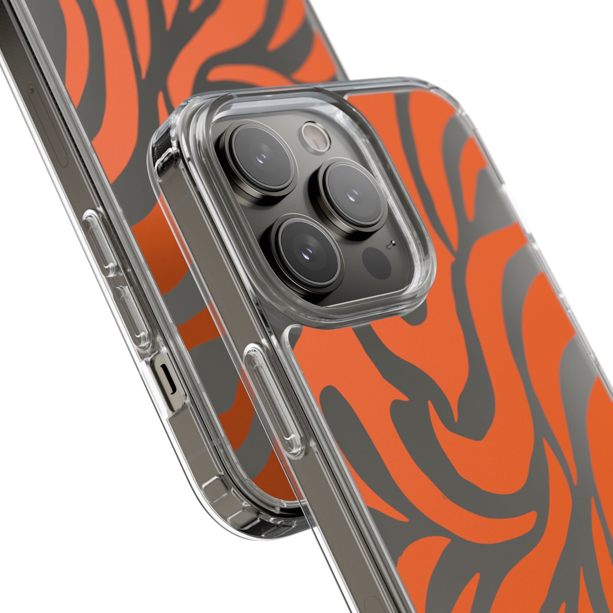 Orange Tiger Stripe Clear Phone Case — Bold Animal Print iPhone Cover
