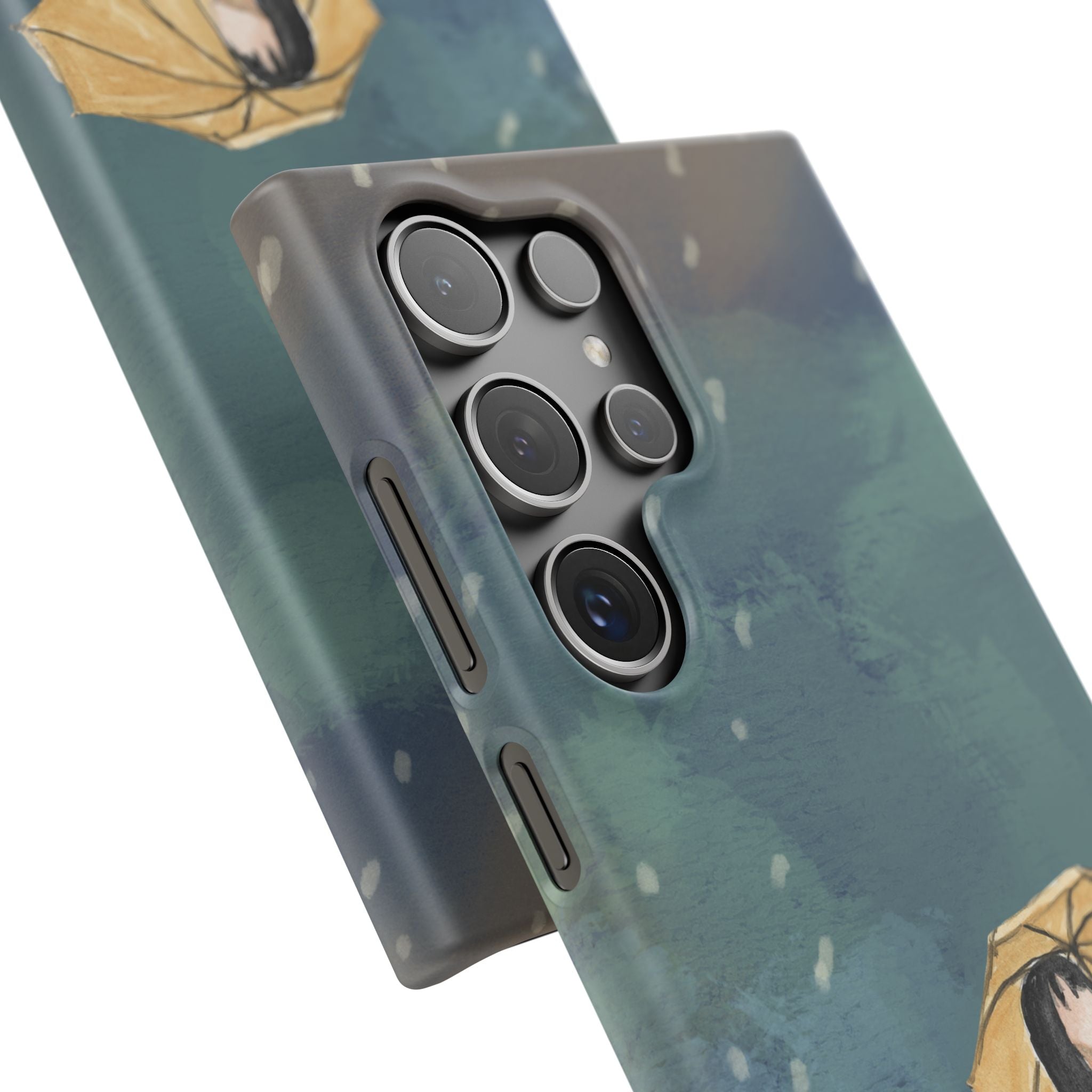 Artistic Rainfall Phone Case – Woman with Umbrella Design