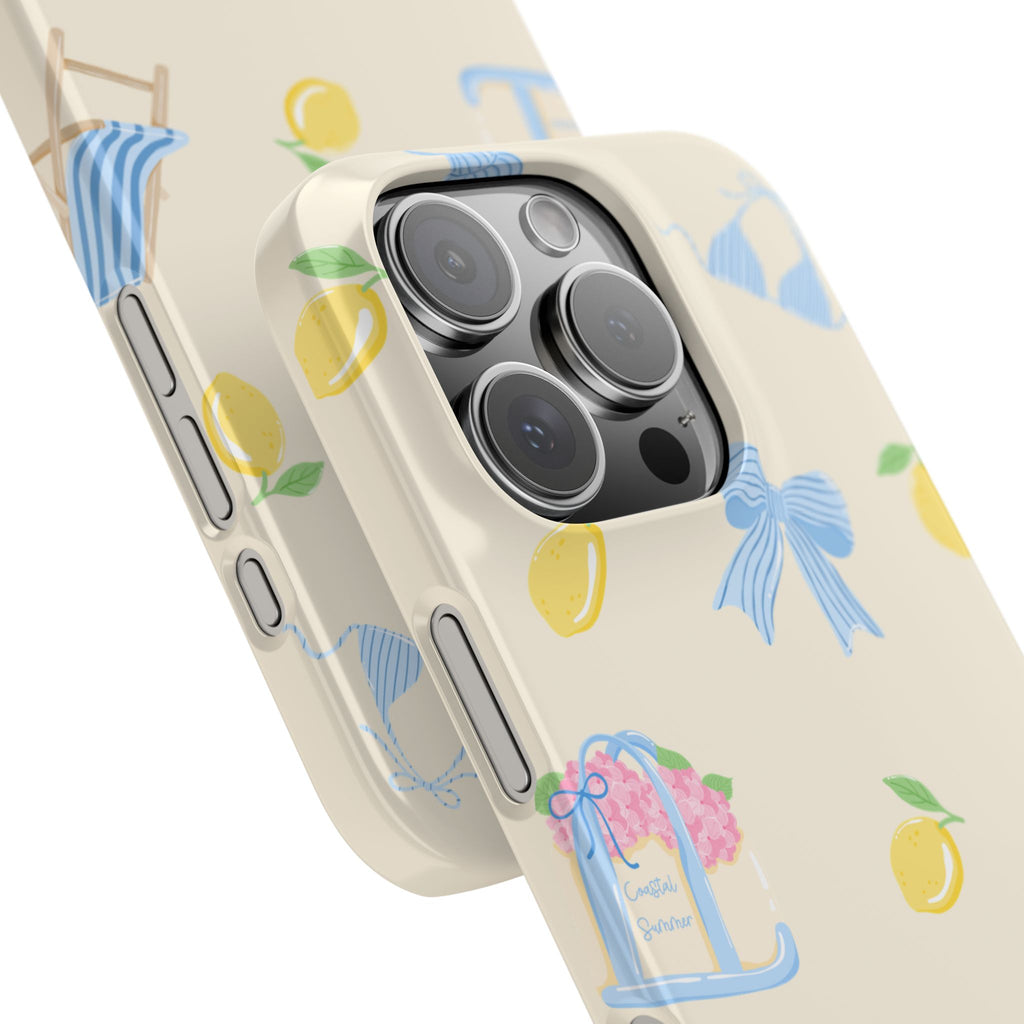 Cute Lemon & Beach Pattern Phone Case — Pastel Summer Snap Case