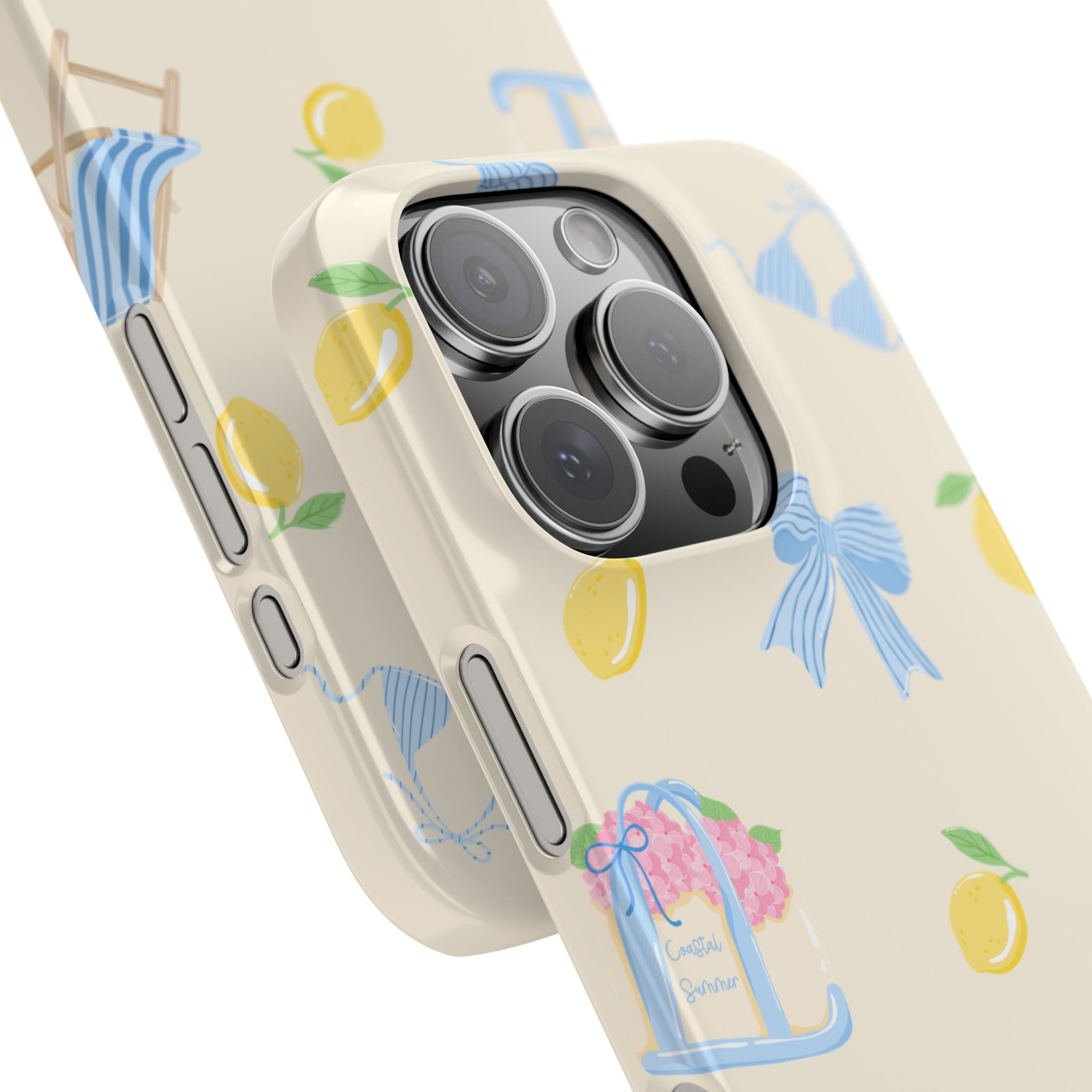 Cute Lemon & Beach Pattern Phone Case — Pastel Summer Snap Case