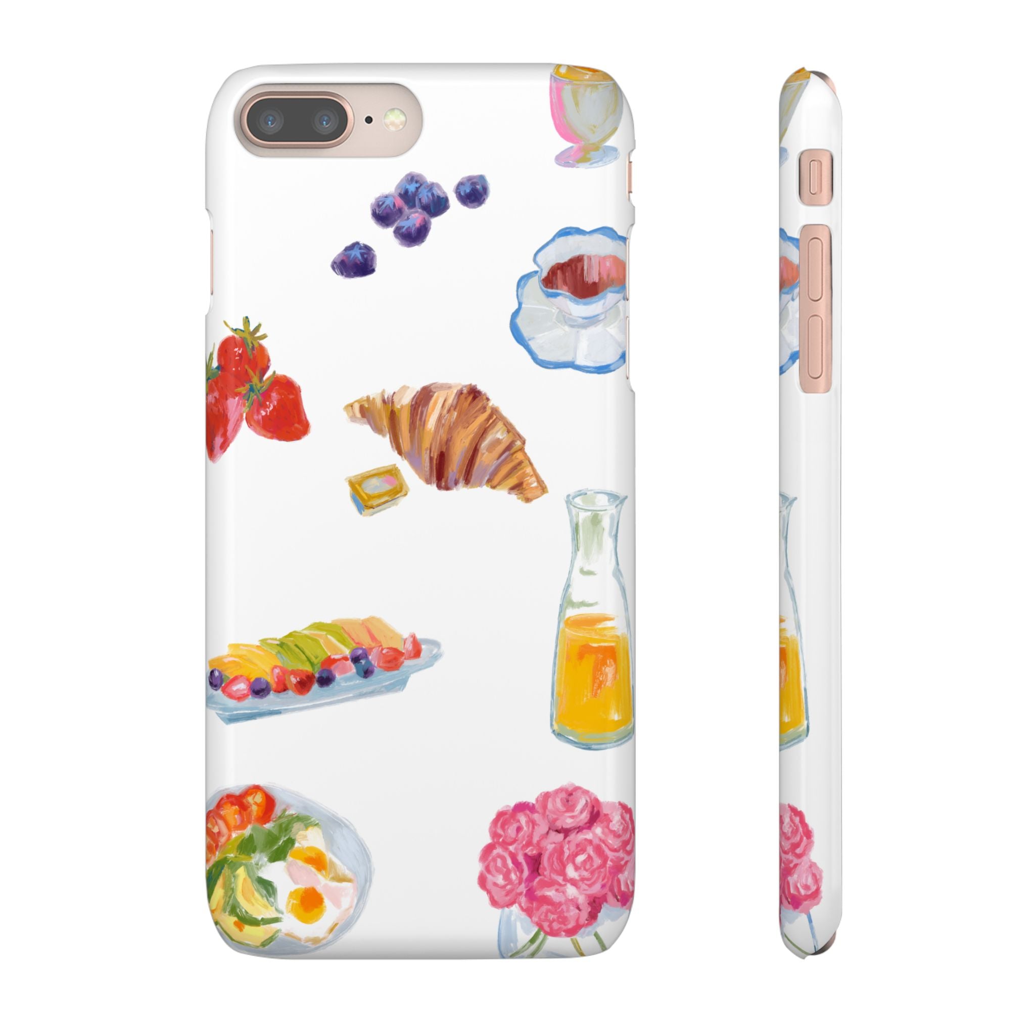 Phone Case — Watercolor Breakfast Pattern (croissant, berries, juice)