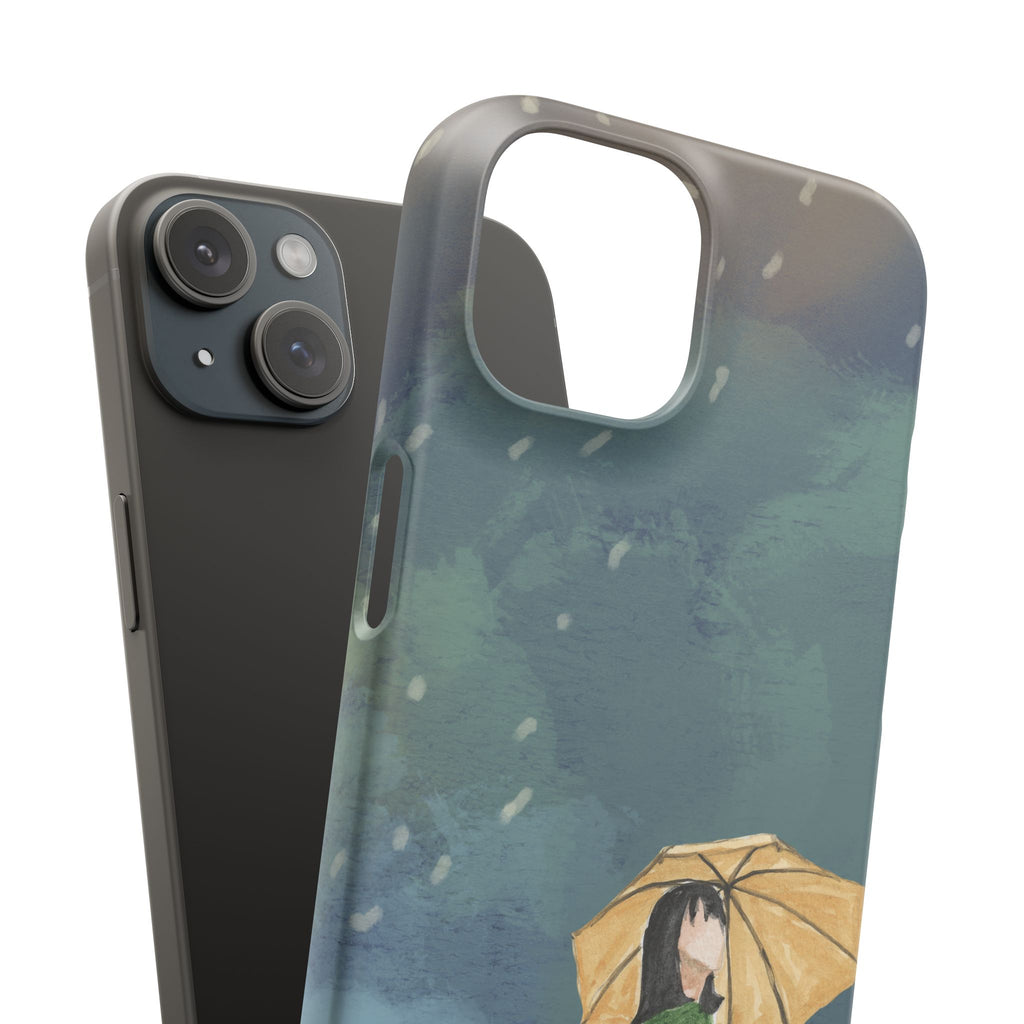 Artistic Rainfall Phone Case – Woman with Umbrella Design