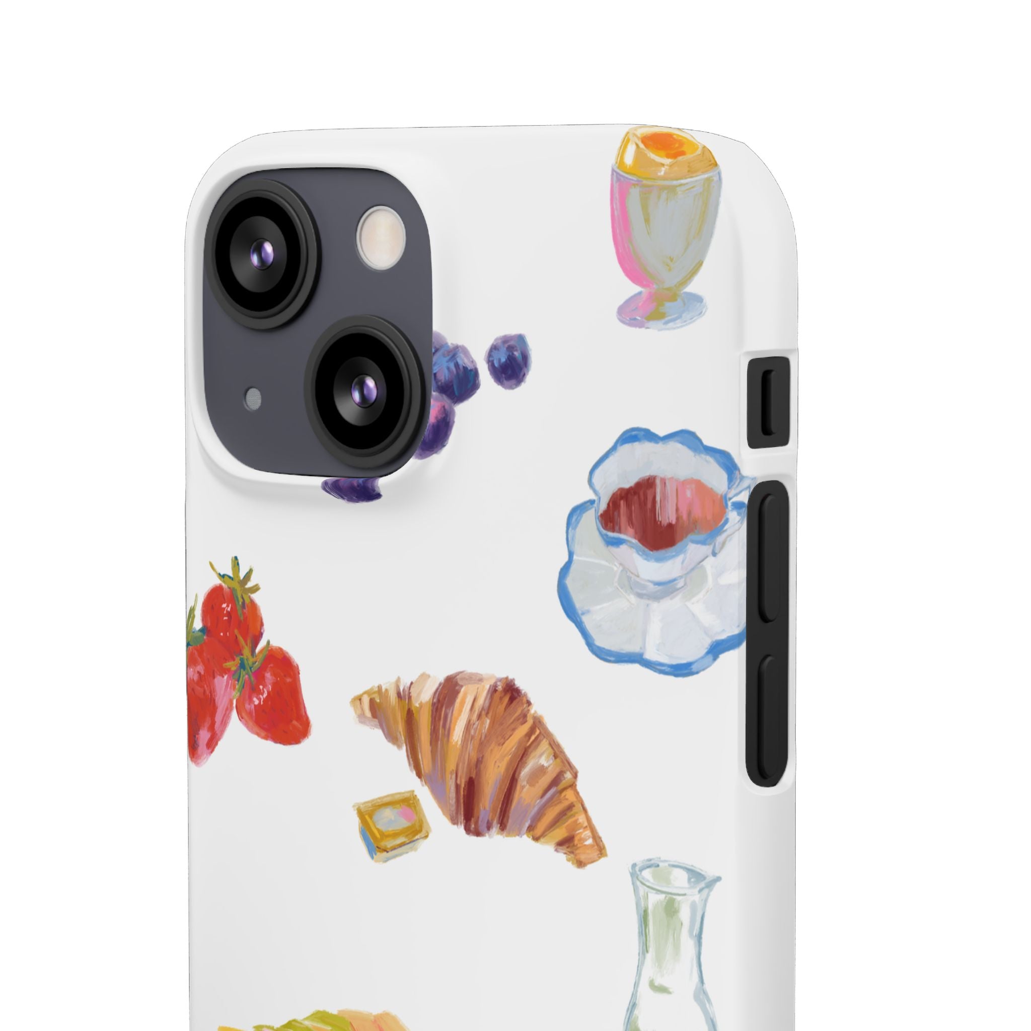 Phone Case — Watercolor Breakfast Pattern (croissant, berries, juice)