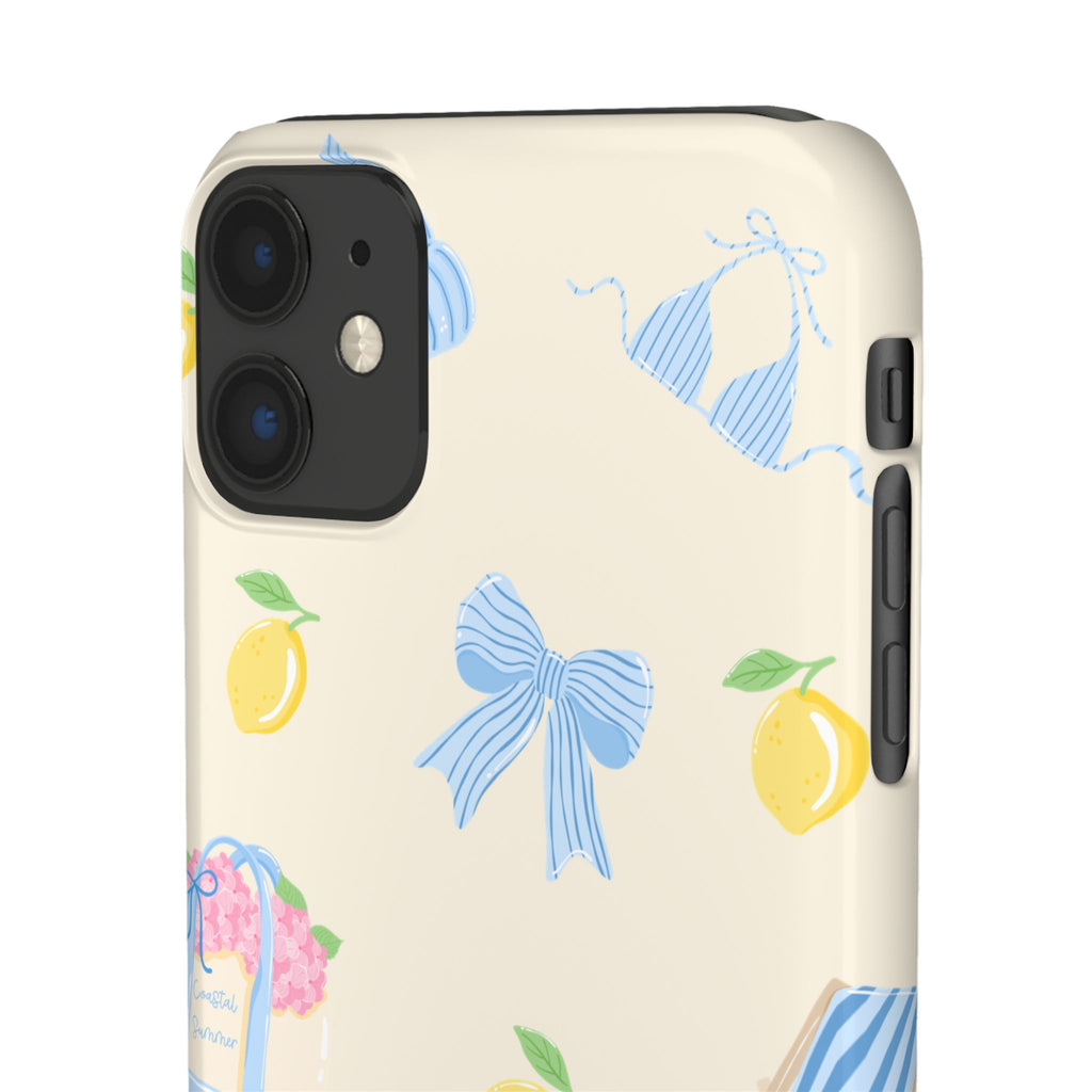 Cute Lemon & Beach Pattern Phone Case — Pastel Summer Snap Case