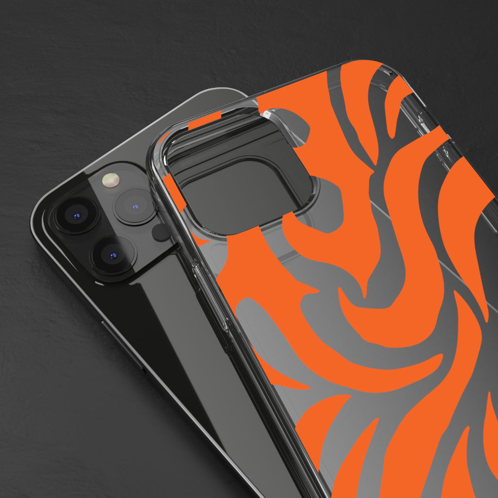 Orange Tiger Stripe Clear Phone Case — Bold Animal Print iPhone Cover