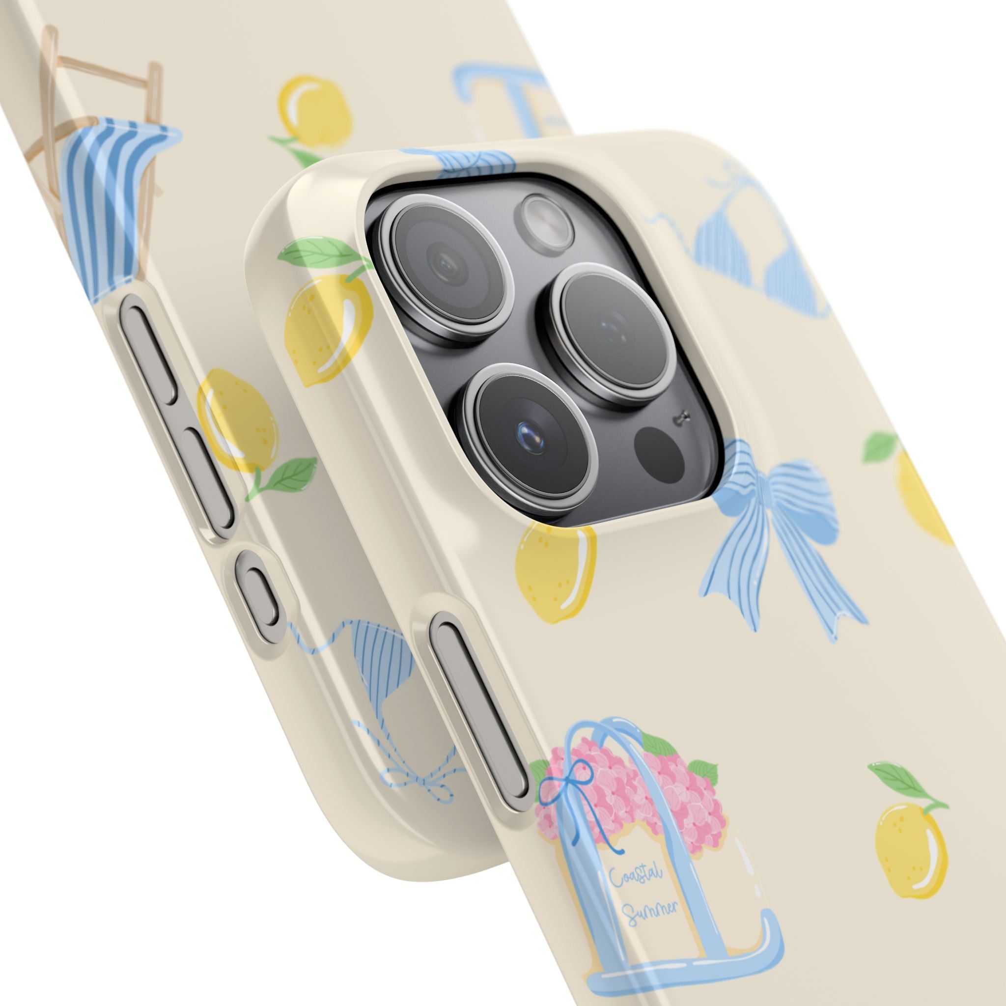 Cute Lemon & Beach Pattern Phone Case — Pastel Summer Snap Case
