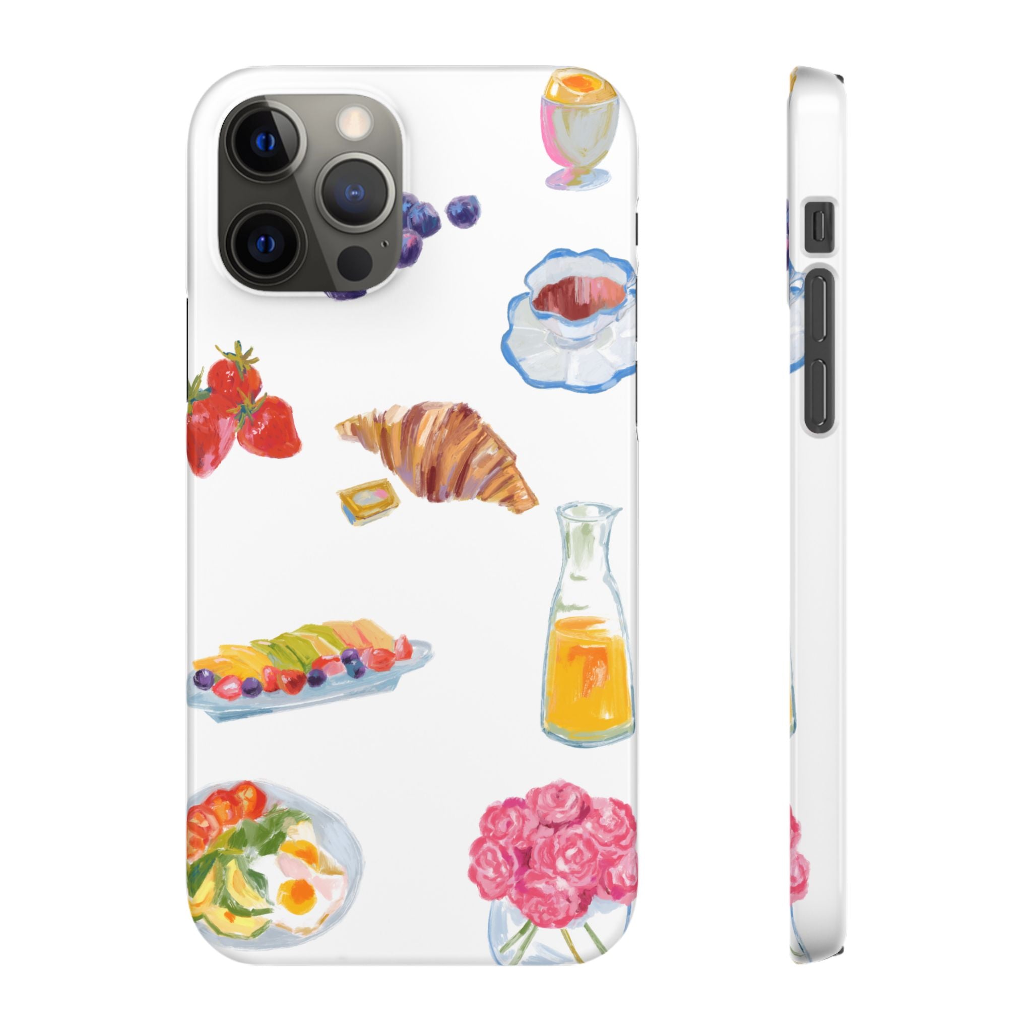 Phone Case — Watercolor Breakfast Pattern (croissant, berries, juice)