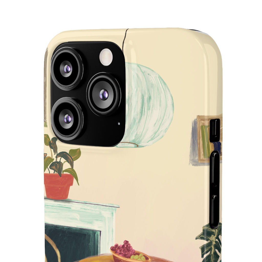 Vintage Bistro Phone Case — Cozy Cafe Interior Illustration Snap Case