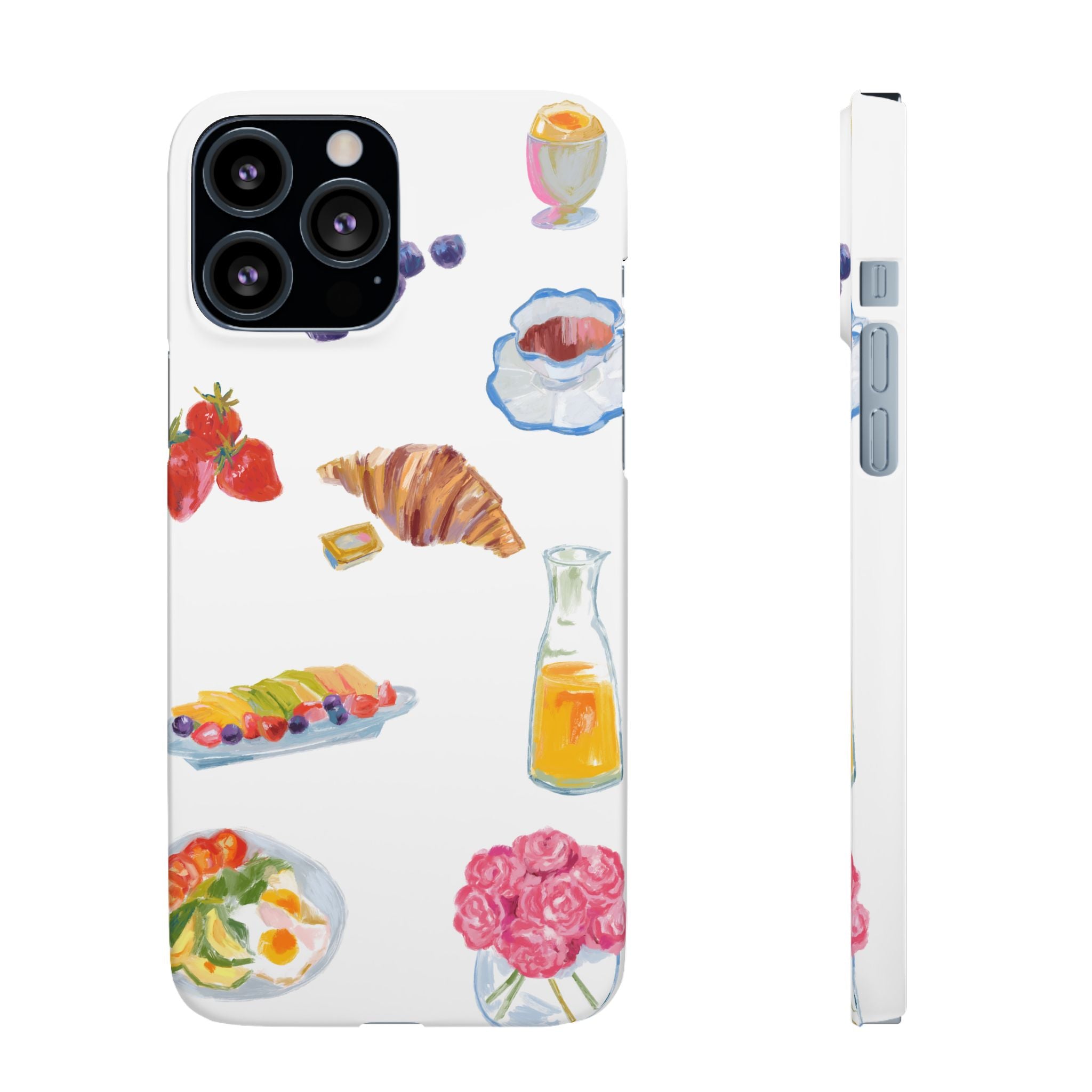 Phone Case — Watercolor Breakfast Pattern (croissant, berries, juice)