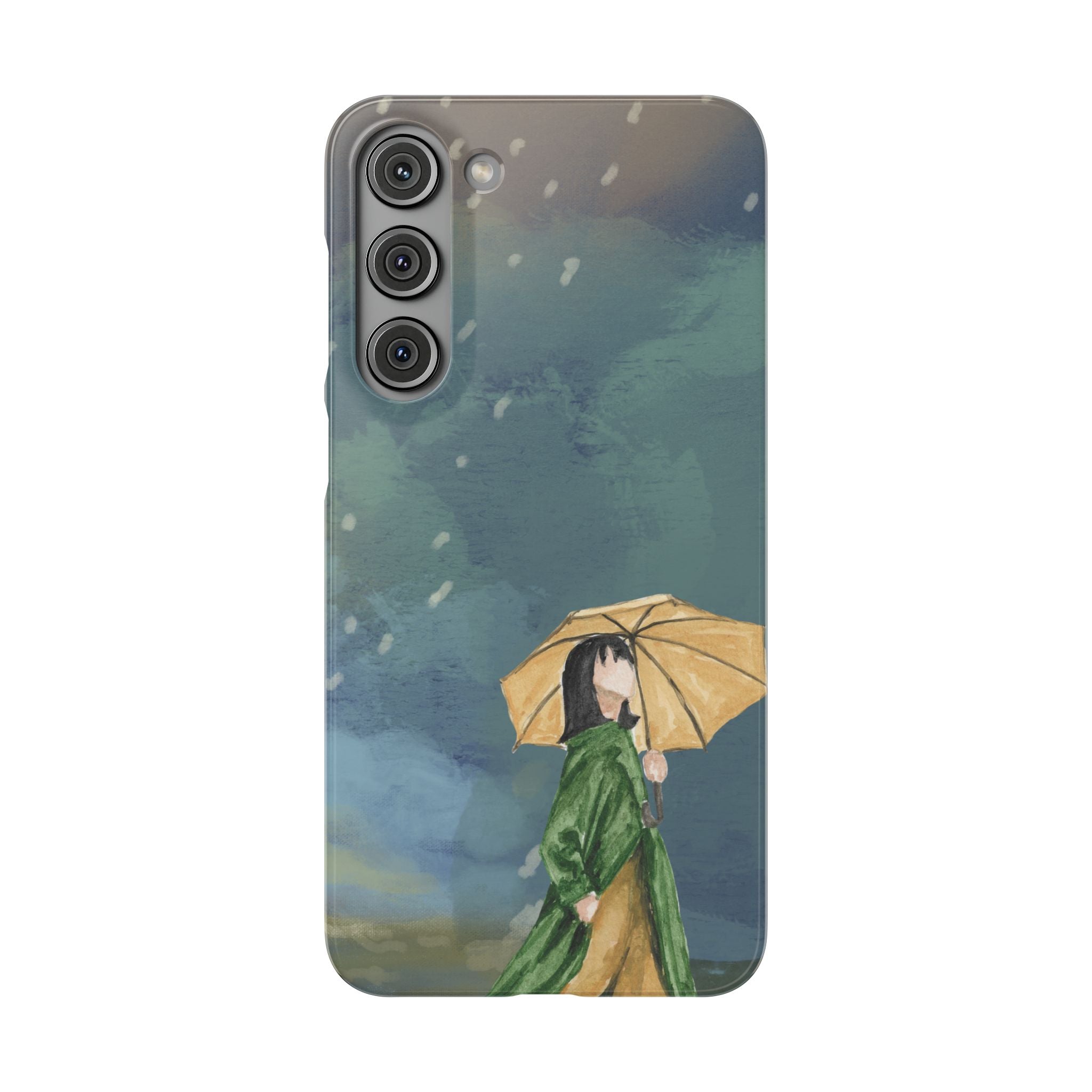 Artistic Rainfall Phone Case – Woman with Umbrella Design