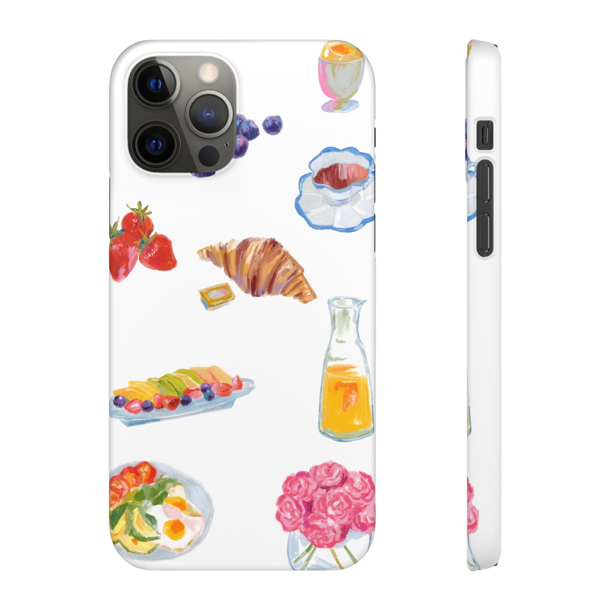 Phone Case — Watercolor Breakfast Pattern (croissant, berries, juice)