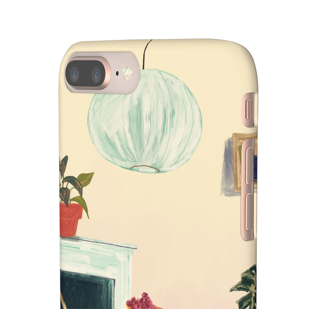 Vintage Bistro Phone Case — Cozy Cafe Interior Illustration Snap Case