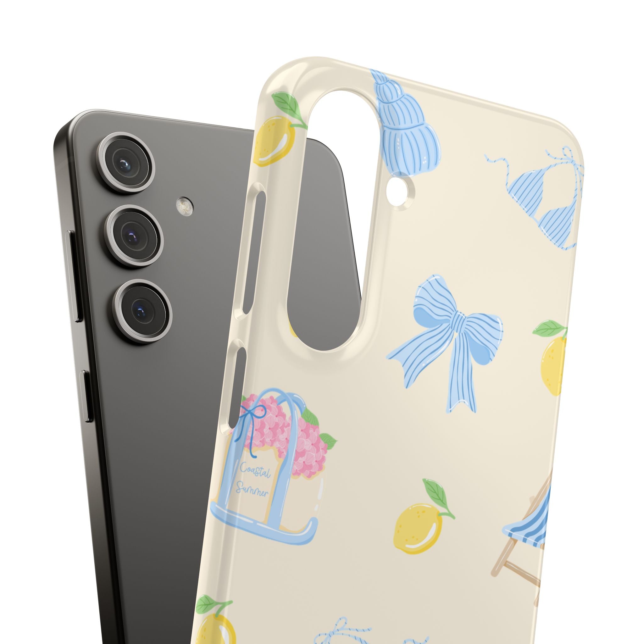 Cute Lemon & Beach Pattern Phone Case — Pastel Summer Snap Case