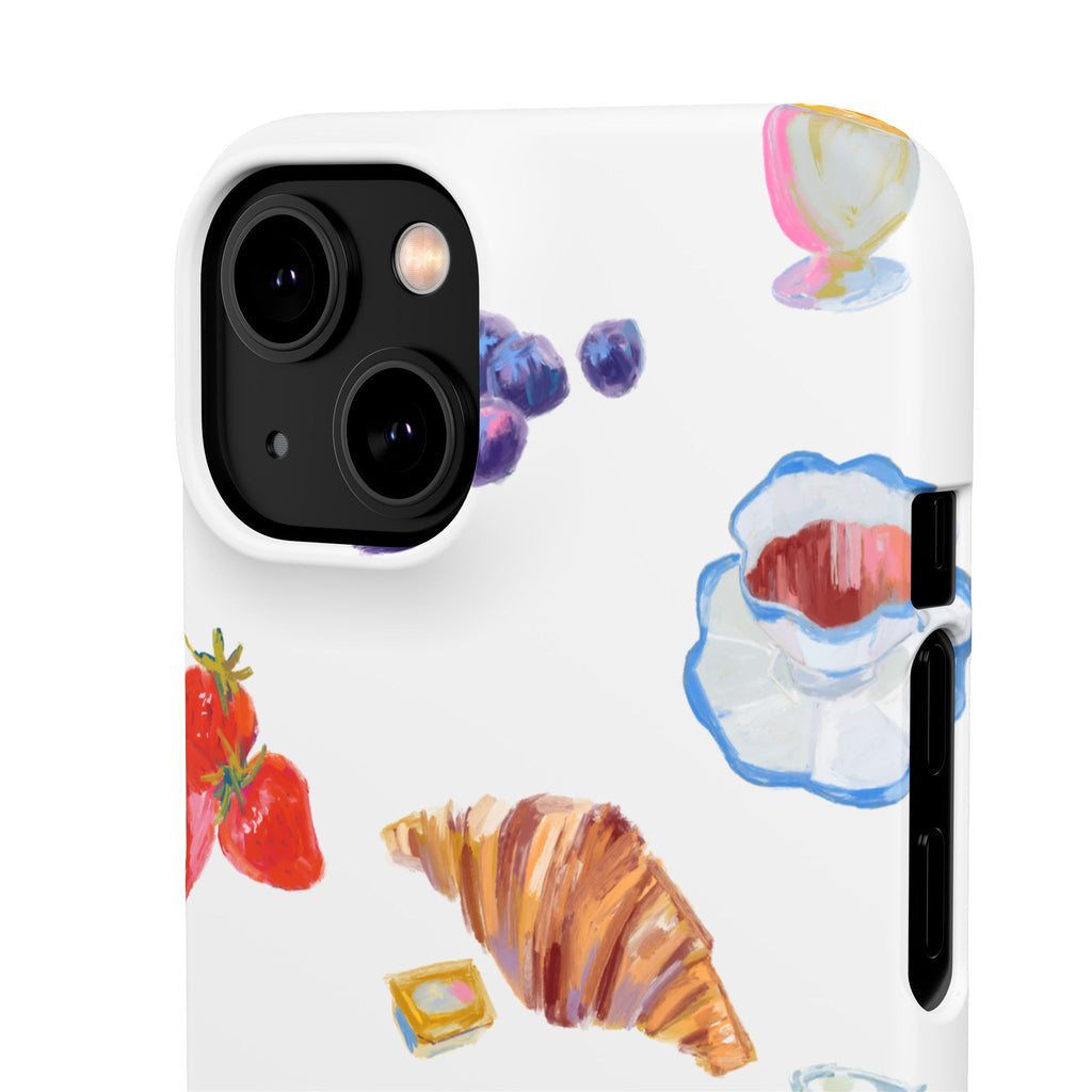 Phone Case — Watercolor Breakfast Pattern (croissant, berries, juice)