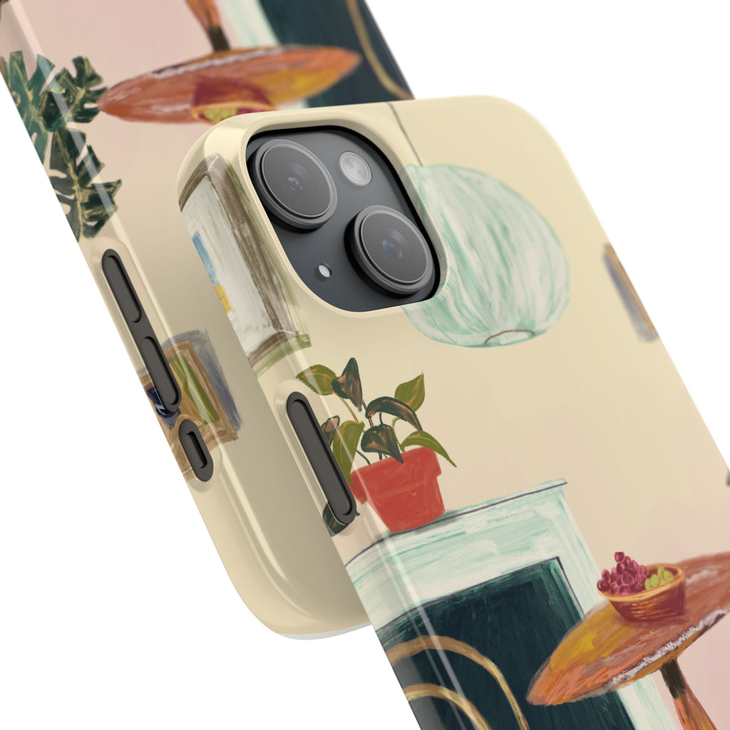 Vintage Bistro Phone Case — Cozy Cafe Interior Illustration Snap Case