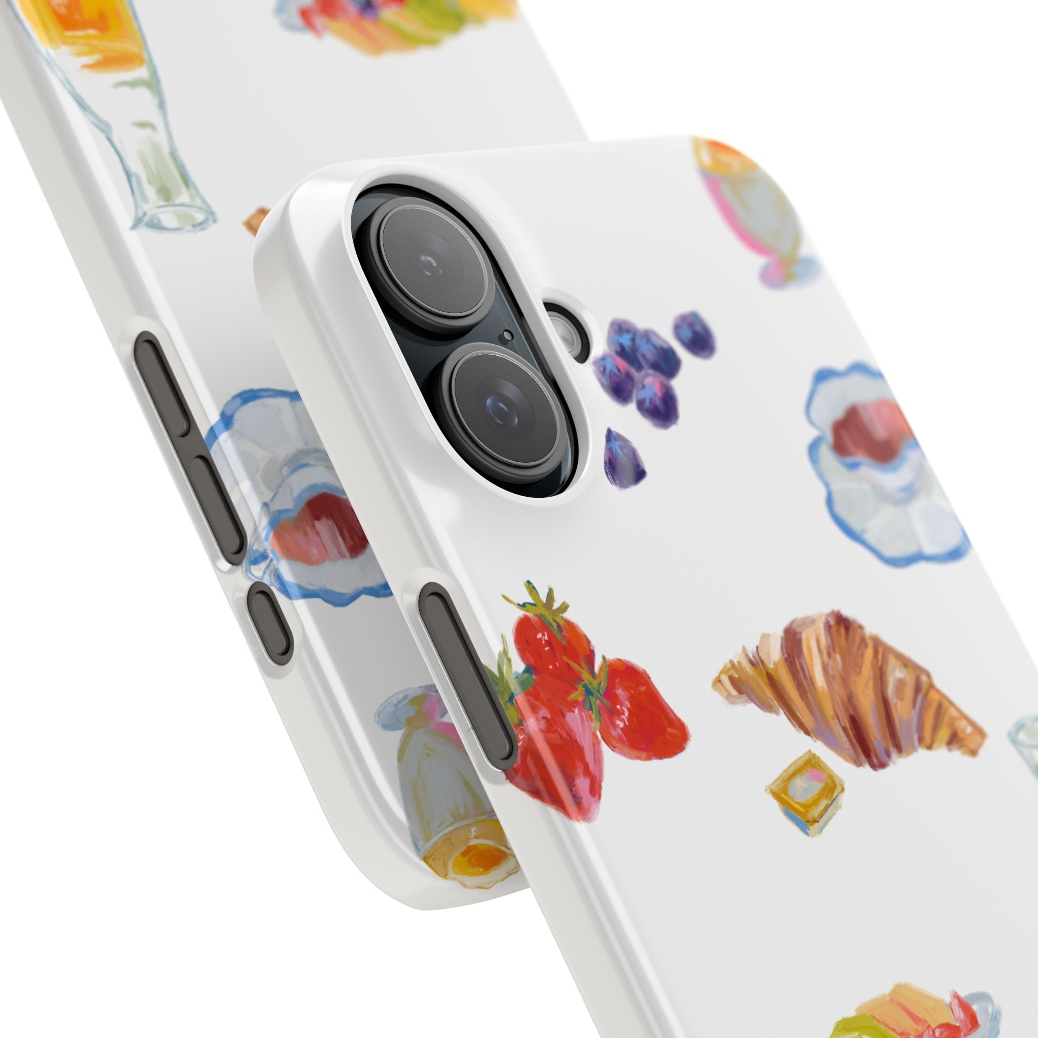 Phone Case — Watercolor Breakfast Pattern (croissant, berries, juice)