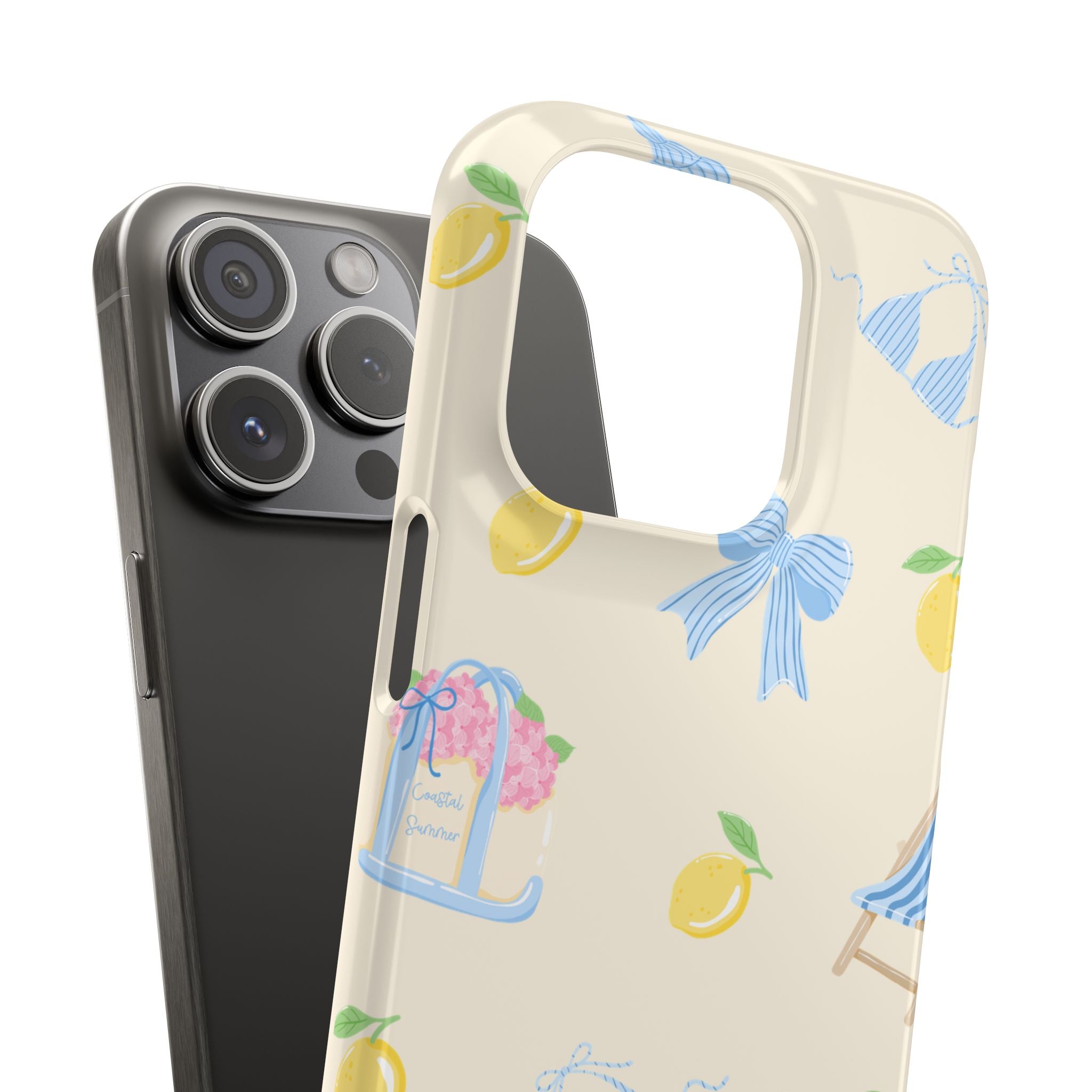 Cute Lemon & Beach Pattern Phone Case — Pastel Summer Snap Case