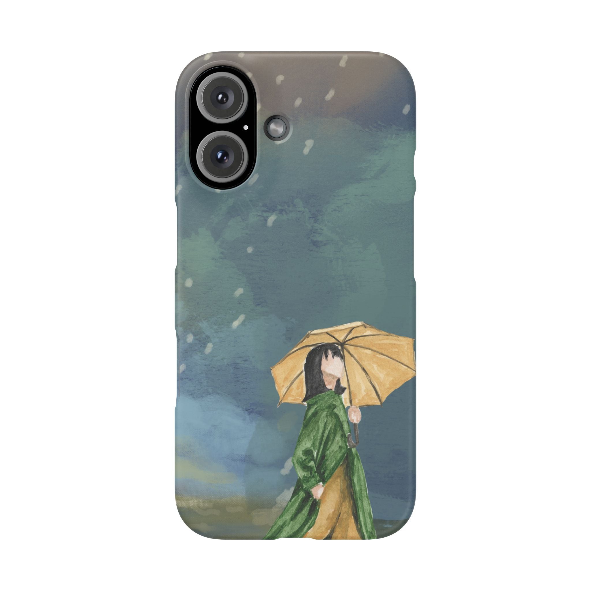 Artistic Rainfall Phone Case – Woman with Umbrella Design