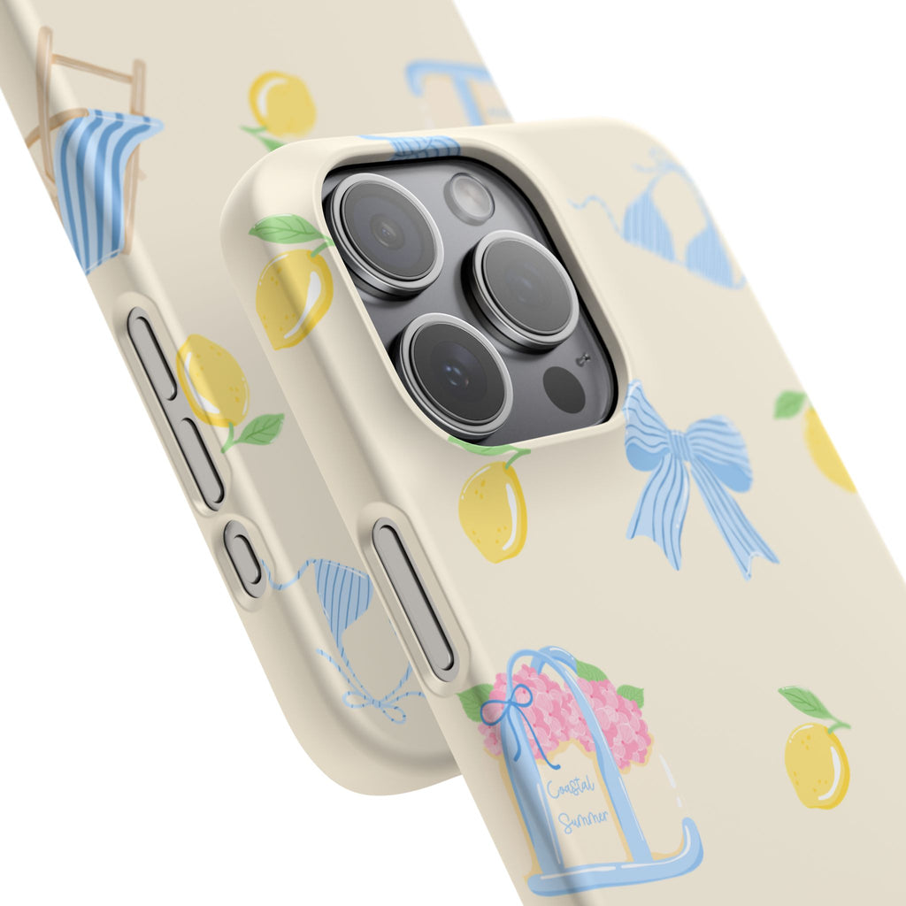 Cute Lemon & Beach Pattern Phone Case — Pastel Summer Snap Case