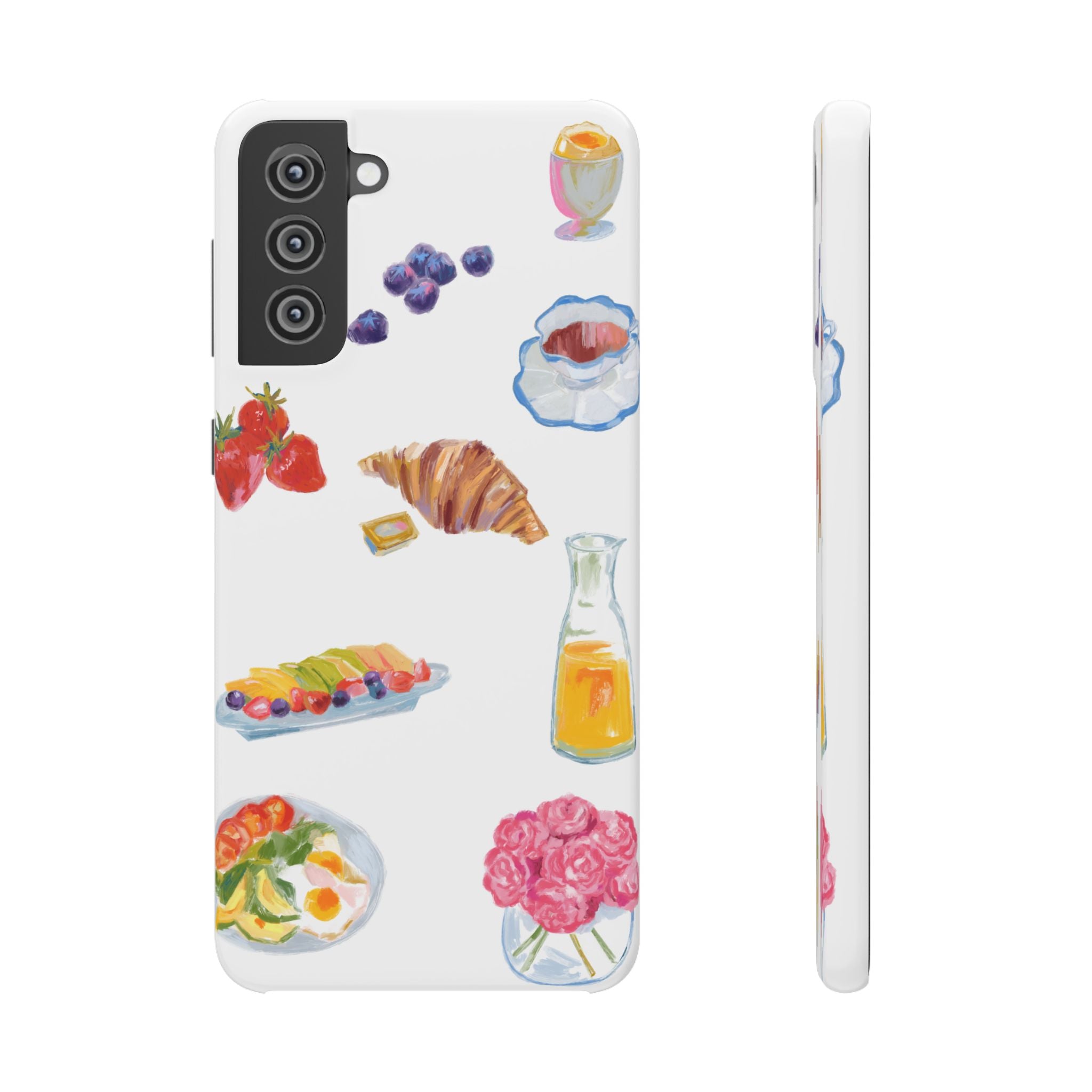 Phone Case — Watercolor Breakfast Pattern (croissant, berries, juice)
