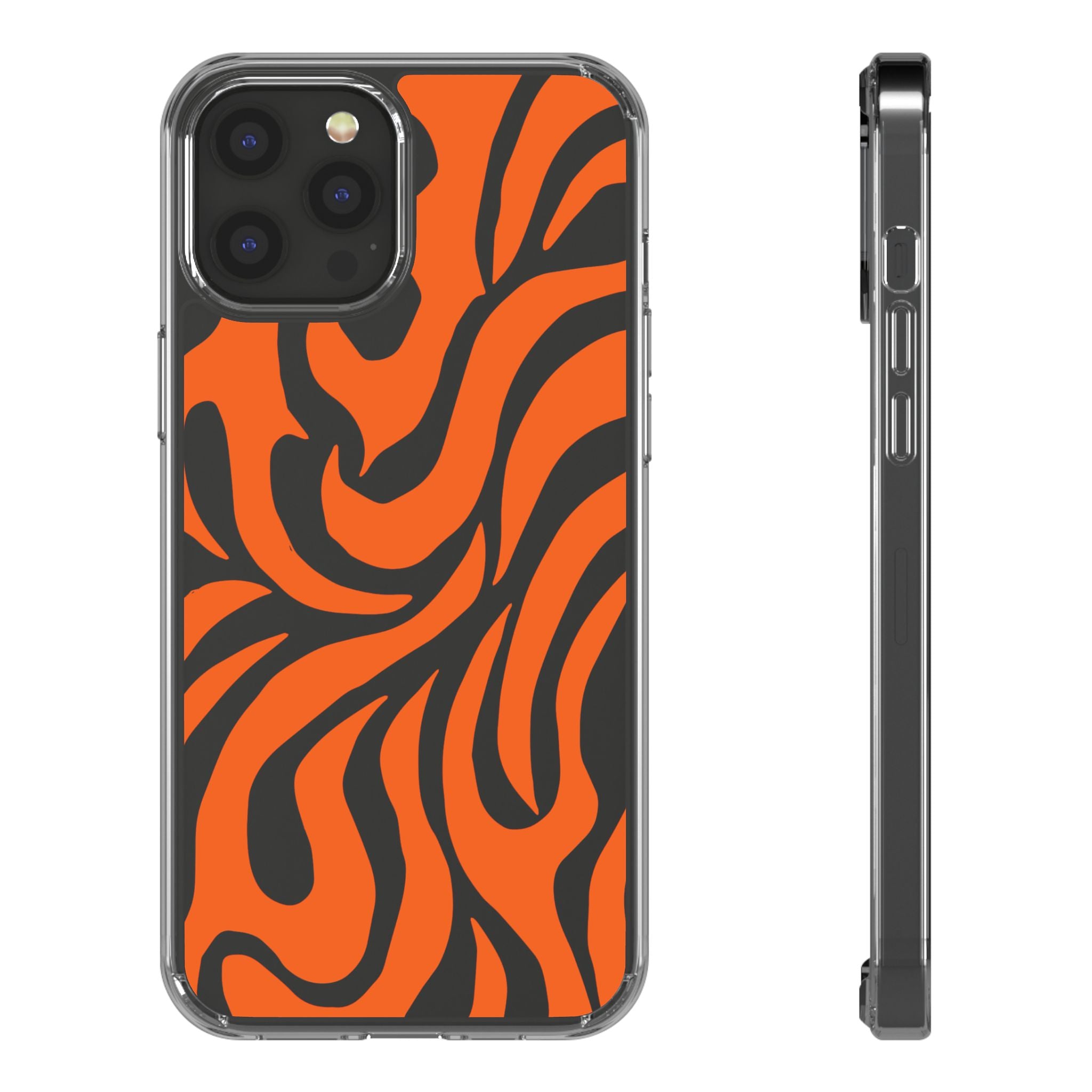 Orange Tiger Stripe Clear Phone Case — Bold Animal Print iPhone Cover