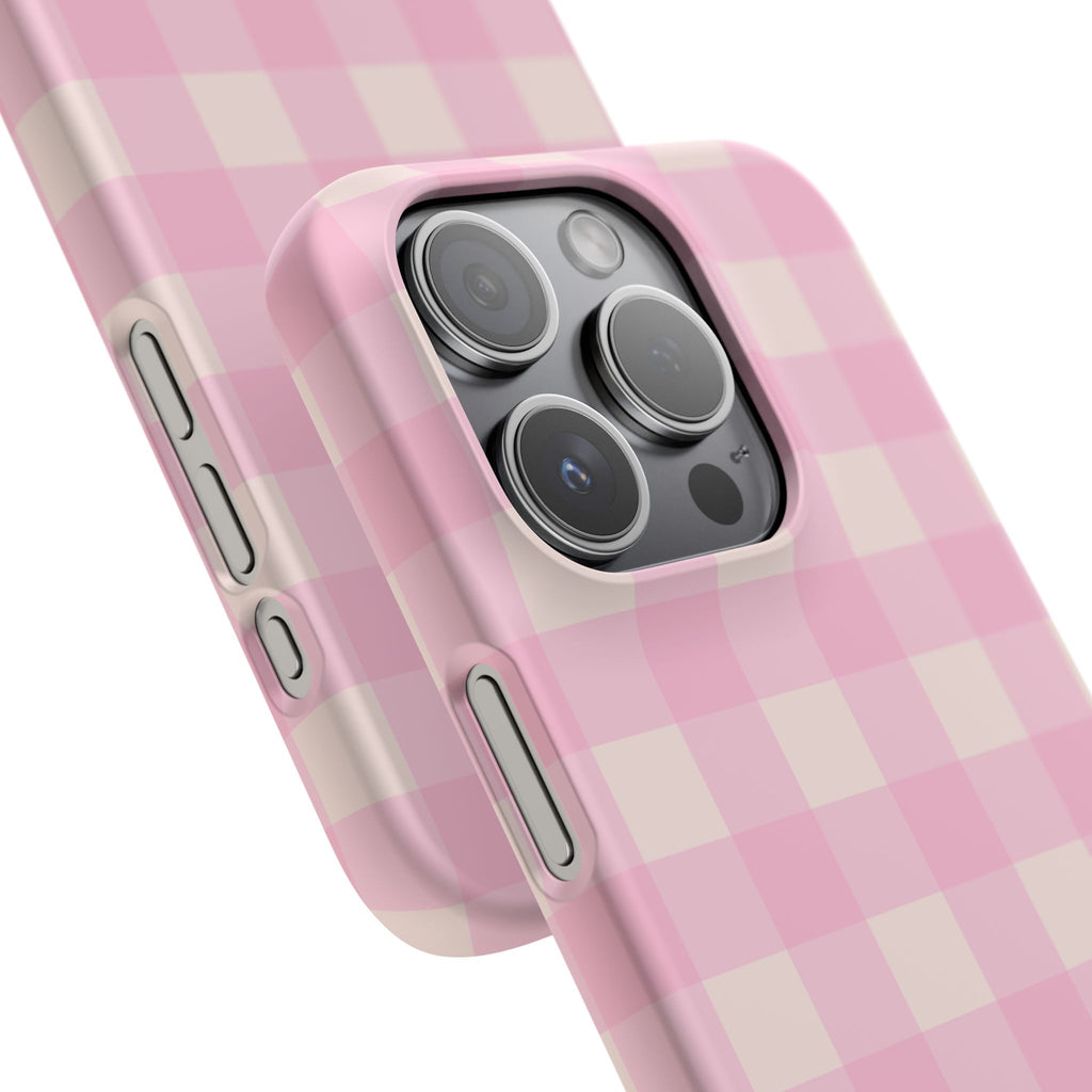 Pink Gingham Snap Phone Case - Cute Pastel Checkered iPhone Cover