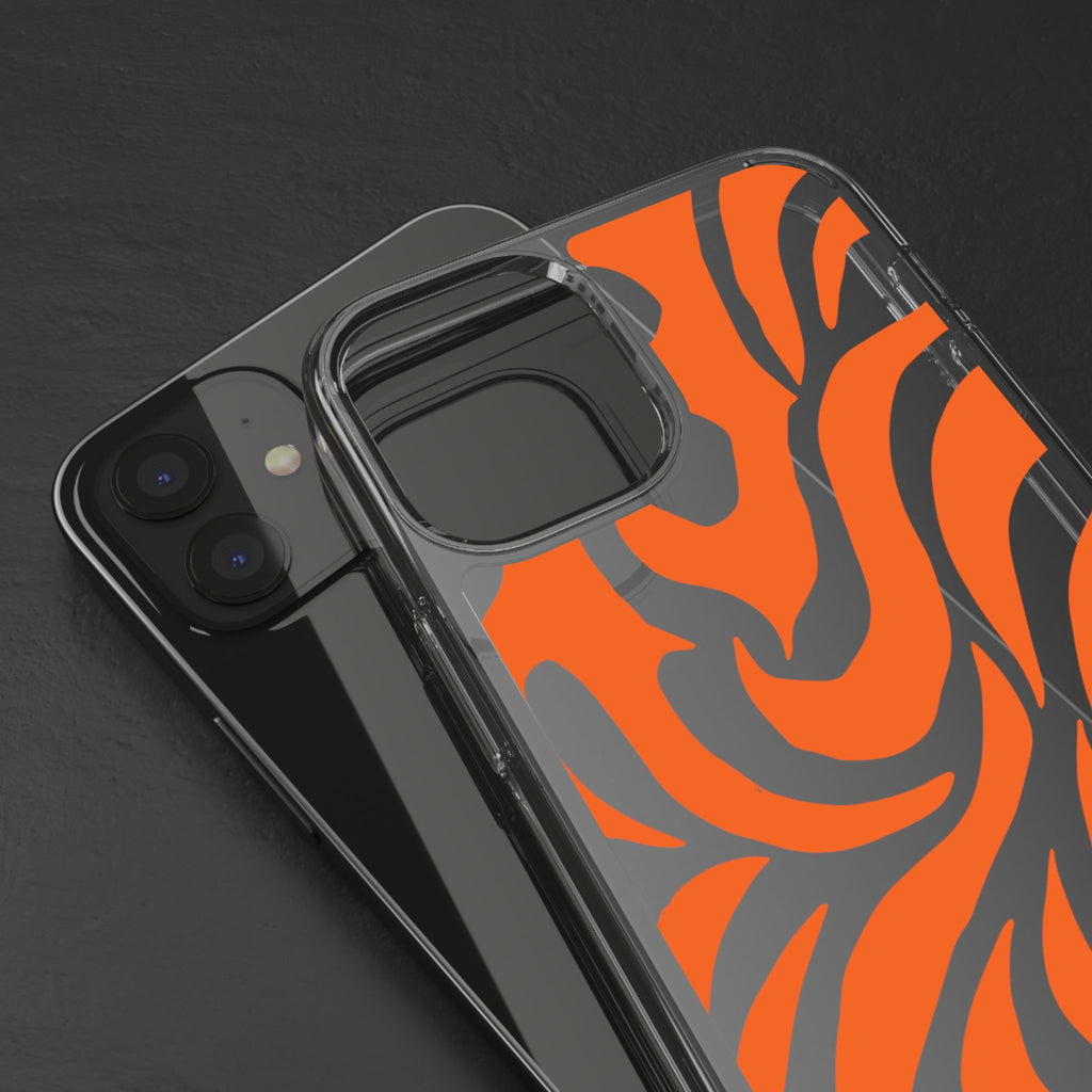 Orange Tiger Stripe Clear Phone Case — Bold Animal Print iPhone Cover