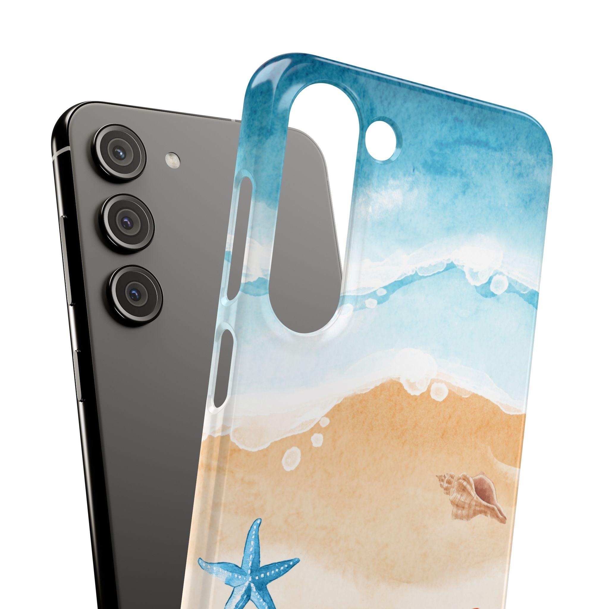 Beach Scene Phone Case — Watercolor Sand, Seashells & Crabs