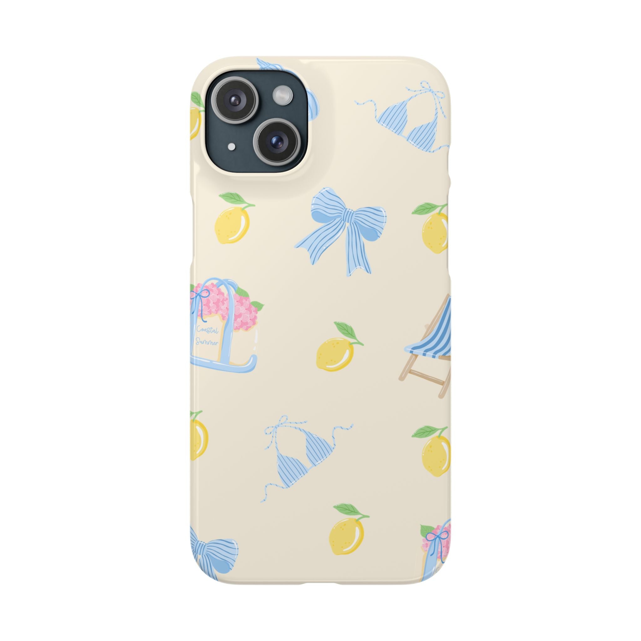 Cute Lemon & Beach Pattern Phone Case — Pastel Summer Snap Case