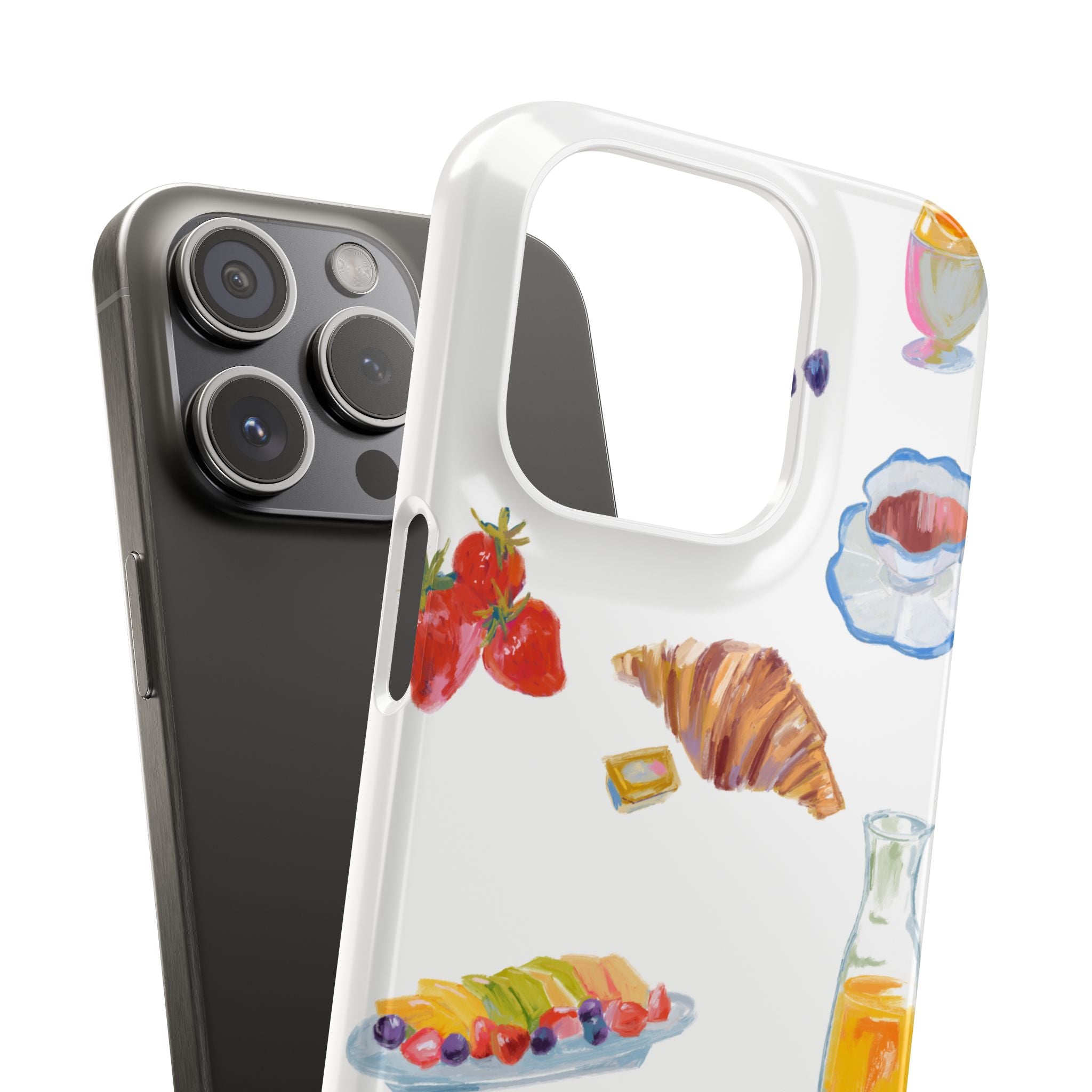 Phone Case — Watercolor Breakfast Pattern (croissant, berries, juice)