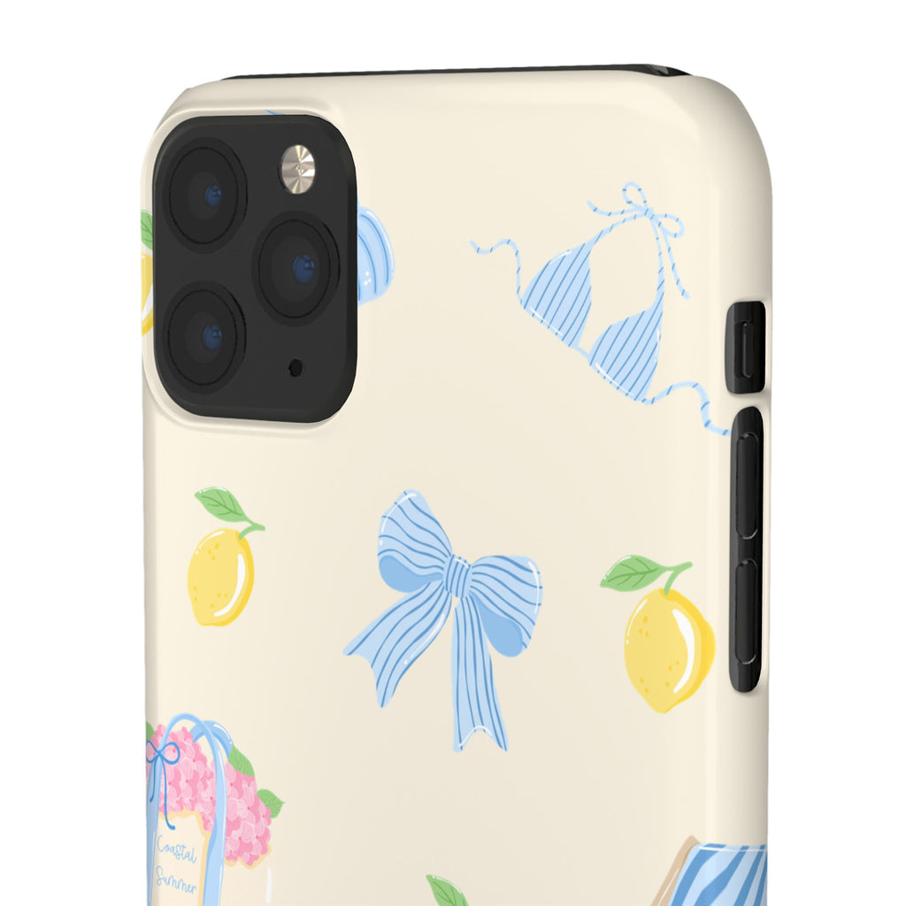 Cute Lemon & Beach Pattern Phone Case — Pastel Summer Snap Case