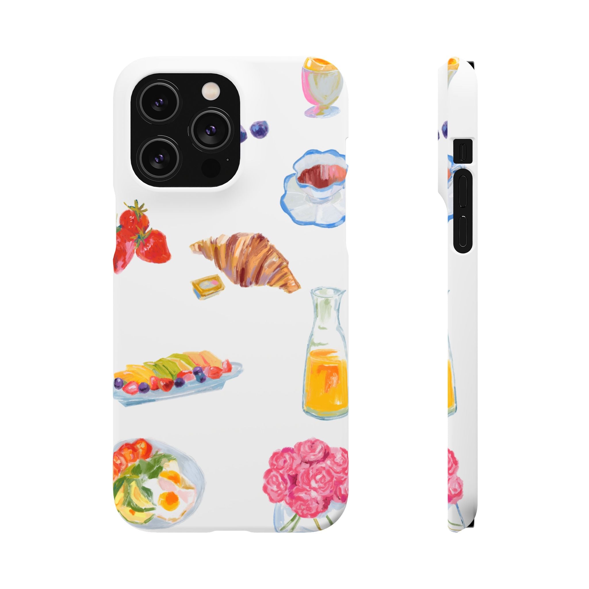 Phone Case — Watercolor Breakfast Pattern (croissant, berries, juice)
