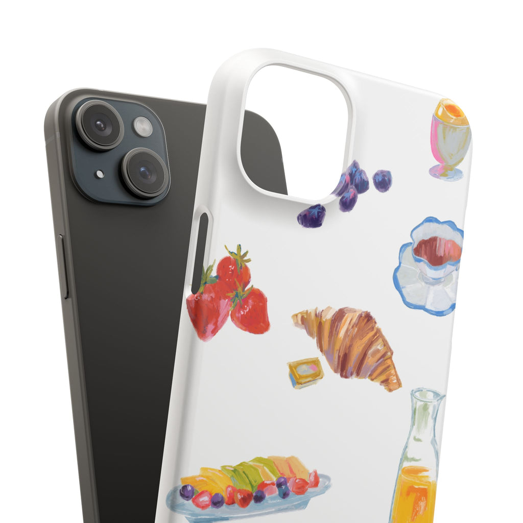 Phone Case — Watercolor Breakfast Pattern (croissant, berries, juice)
