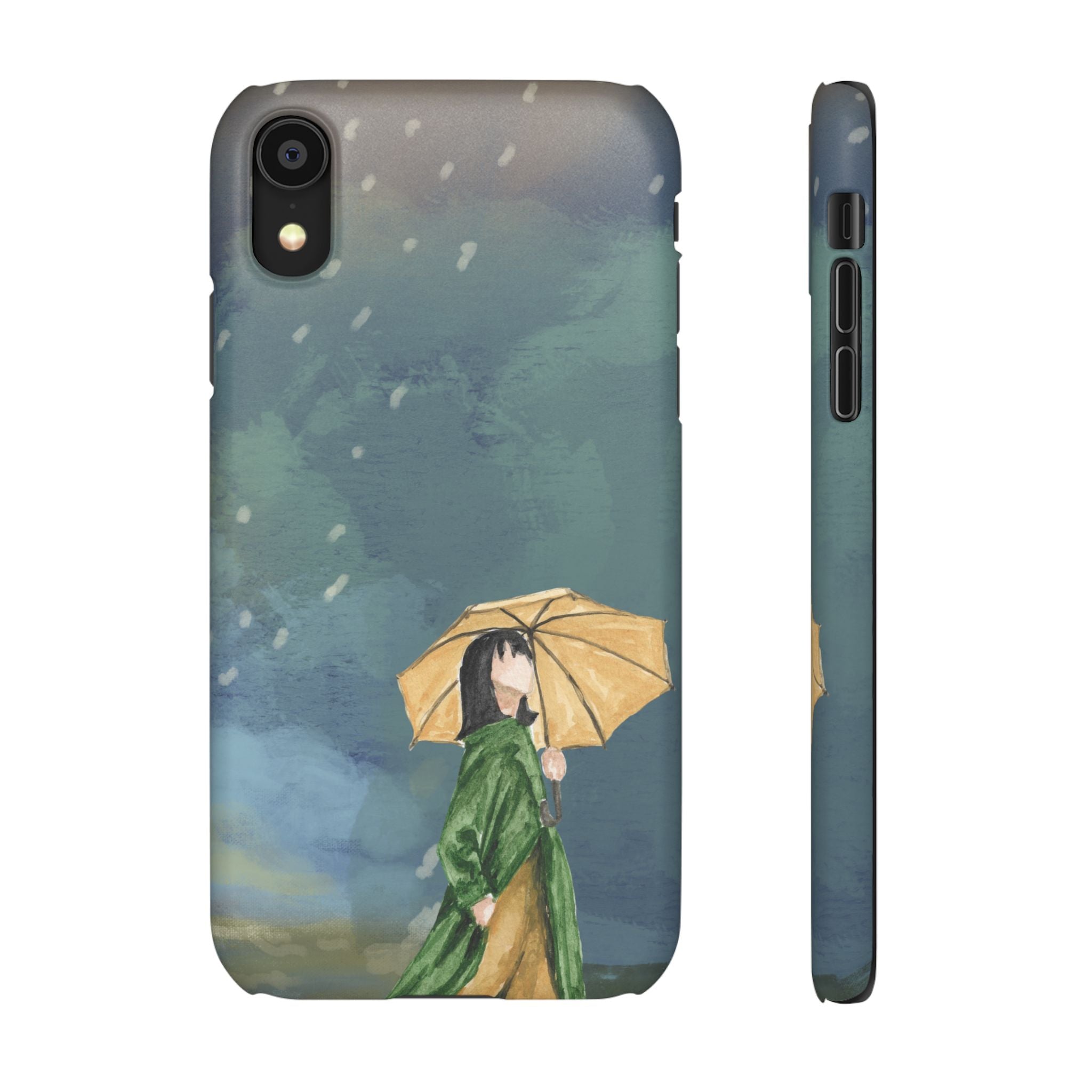 Artistic Rainfall Phone Case – Woman with Umbrella Design
