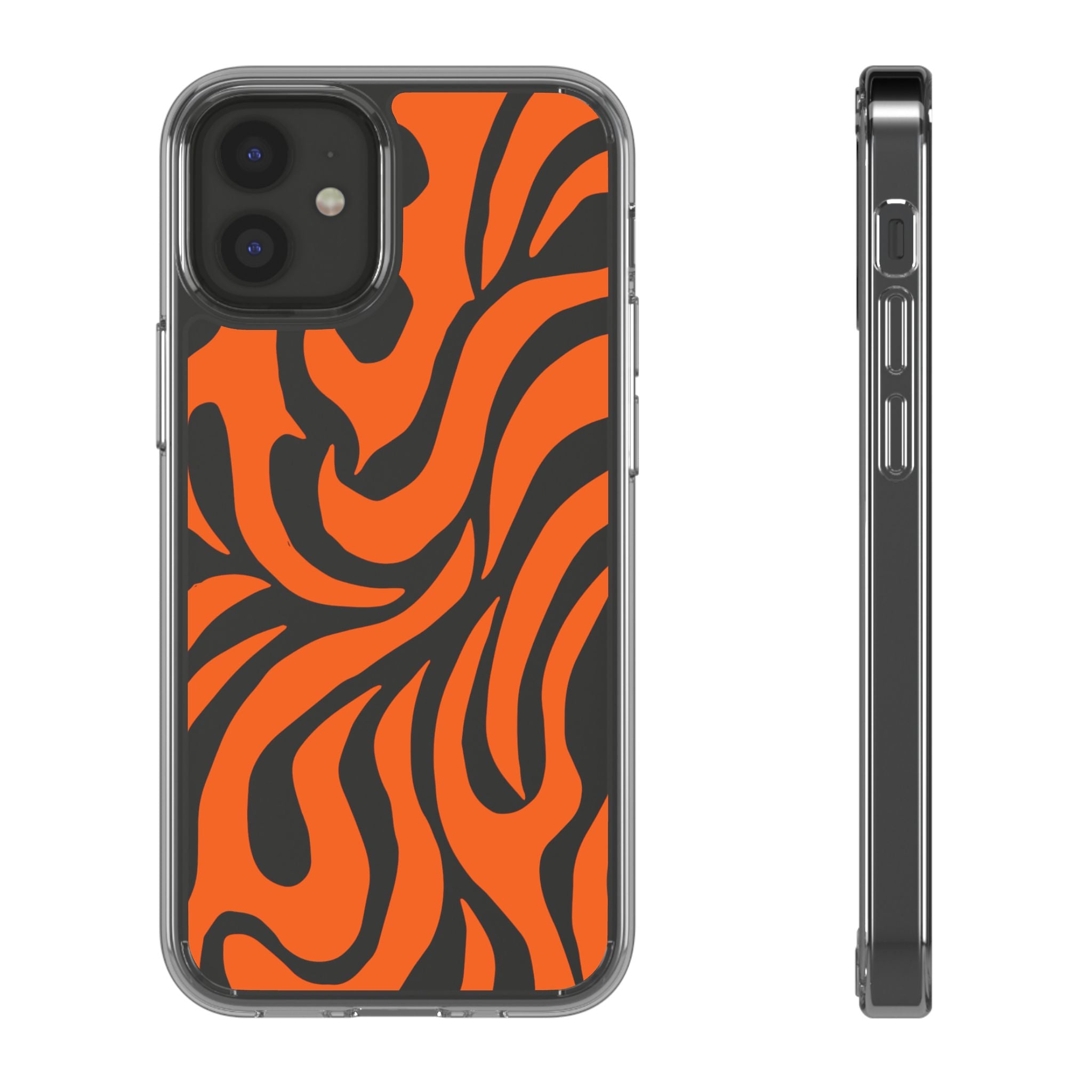 Orange Tiger Stripe Clear Phone Case — Bold Animal Print iPhone Cover