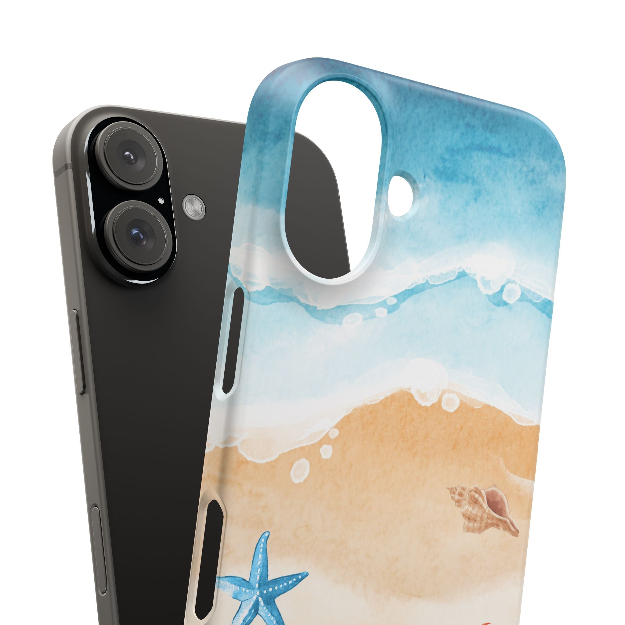 Beach Scene Phone Case — Watercolor Sand, Seashells & Crabs
