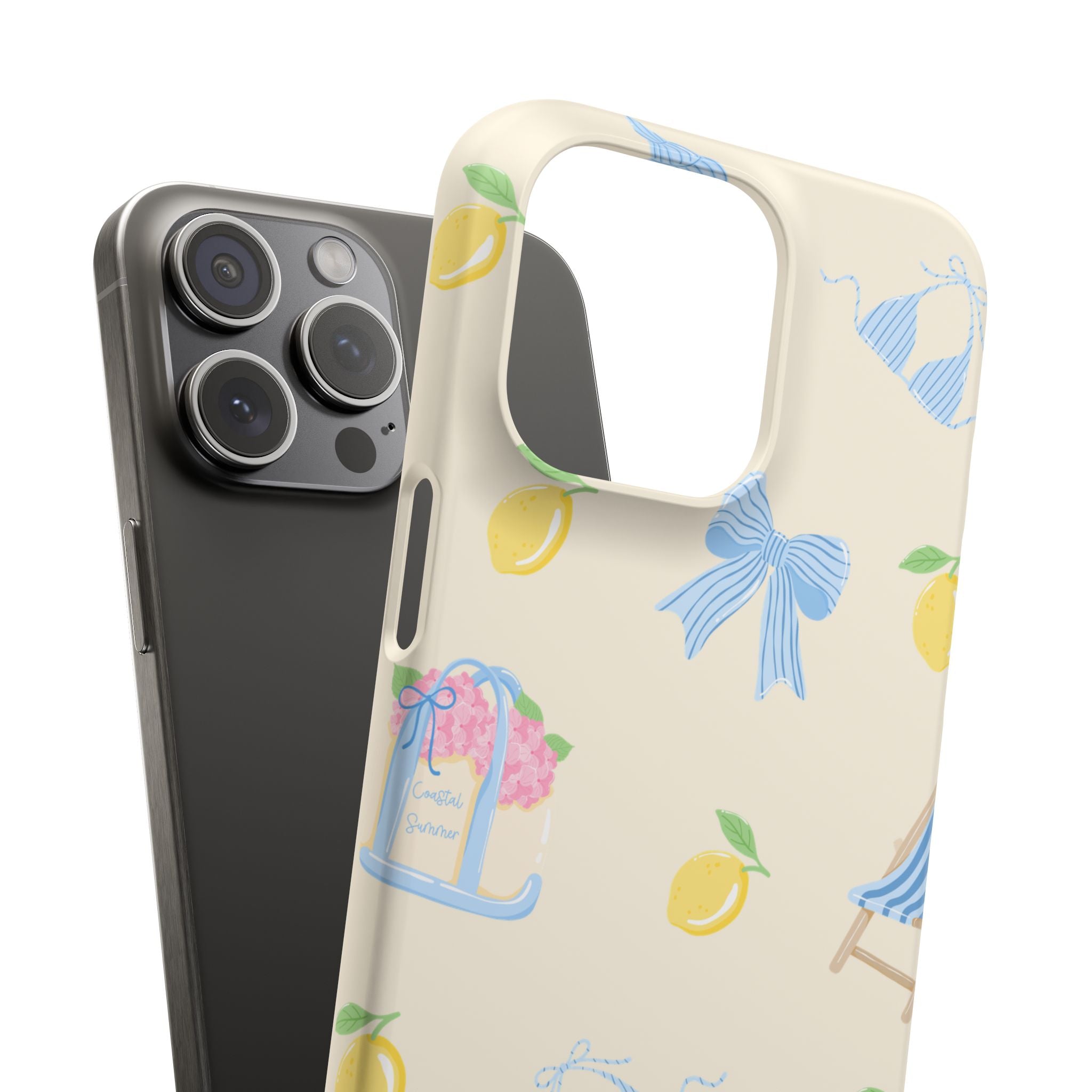 Cute Lemon & Beach Pattern Phone Case — Pastel Summer Snap Case