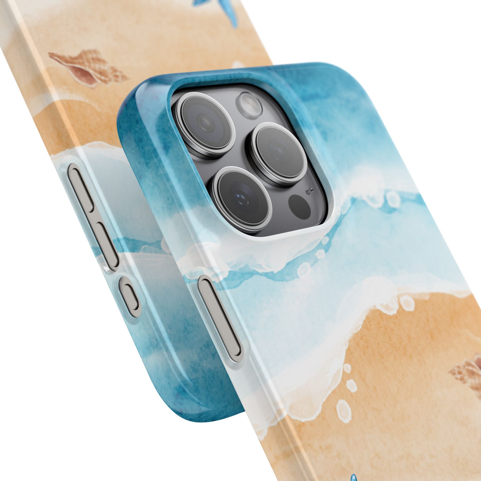 Beach Scene Phone Case — Watercolor Sand, Seashells & Crabs