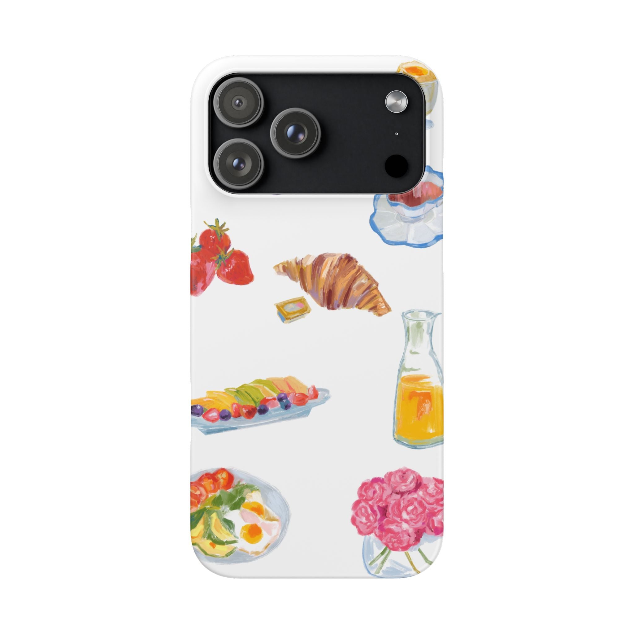 Phone Case — Watercolor Breakfast Pattern (croissant, berries, juice)