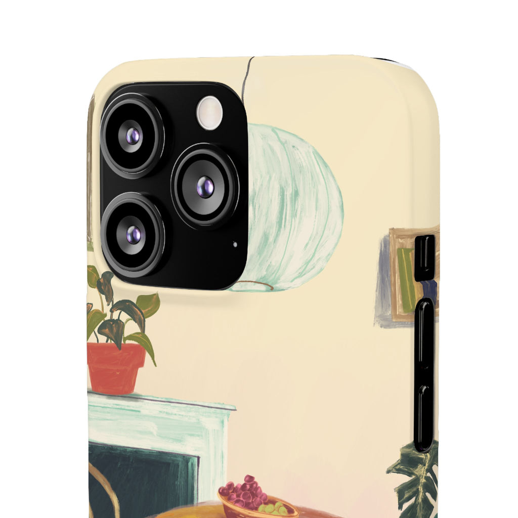 Vintage Bistro Phone Case — Cozy Cafe Interior Illustration Snap Case
