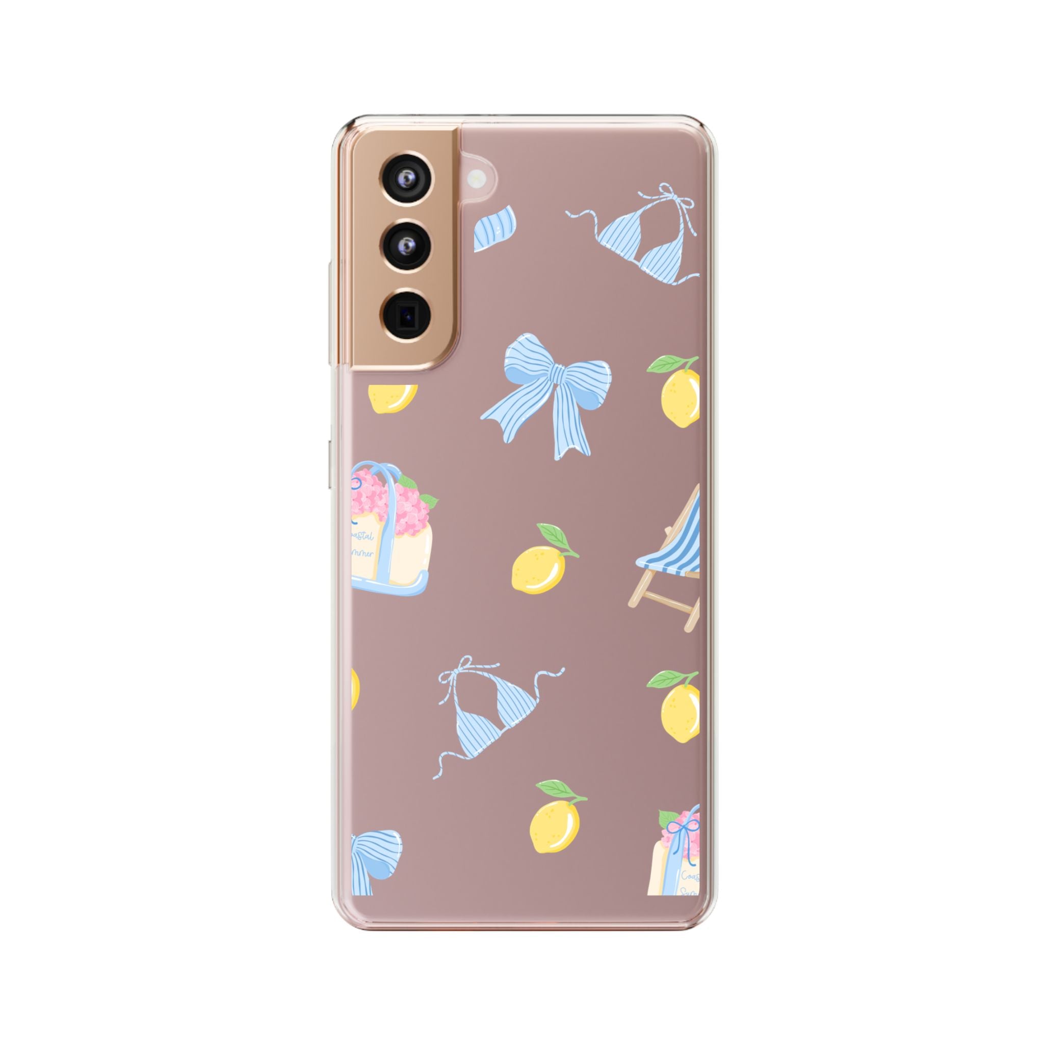 Clear Phone Case — Summer Lemon & Bow Pattern (bikini, beach chair, cake)